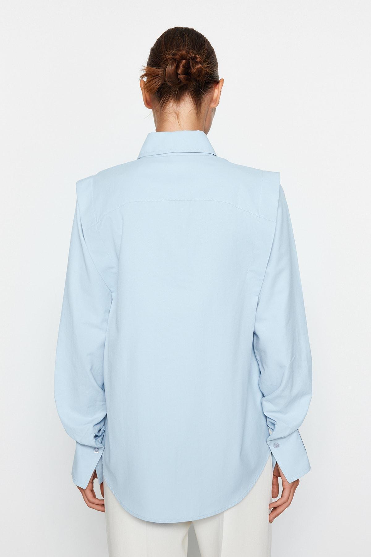 قميص بوبلين بتفاصيل مزمومة، أزرق, LIGHT BLUE, large image number 5