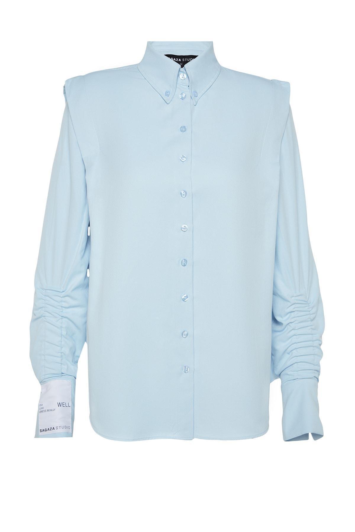 قميص بوبلين بتفاصيل مزمومة، أزرق, LIGHT BLUE, large image number 6