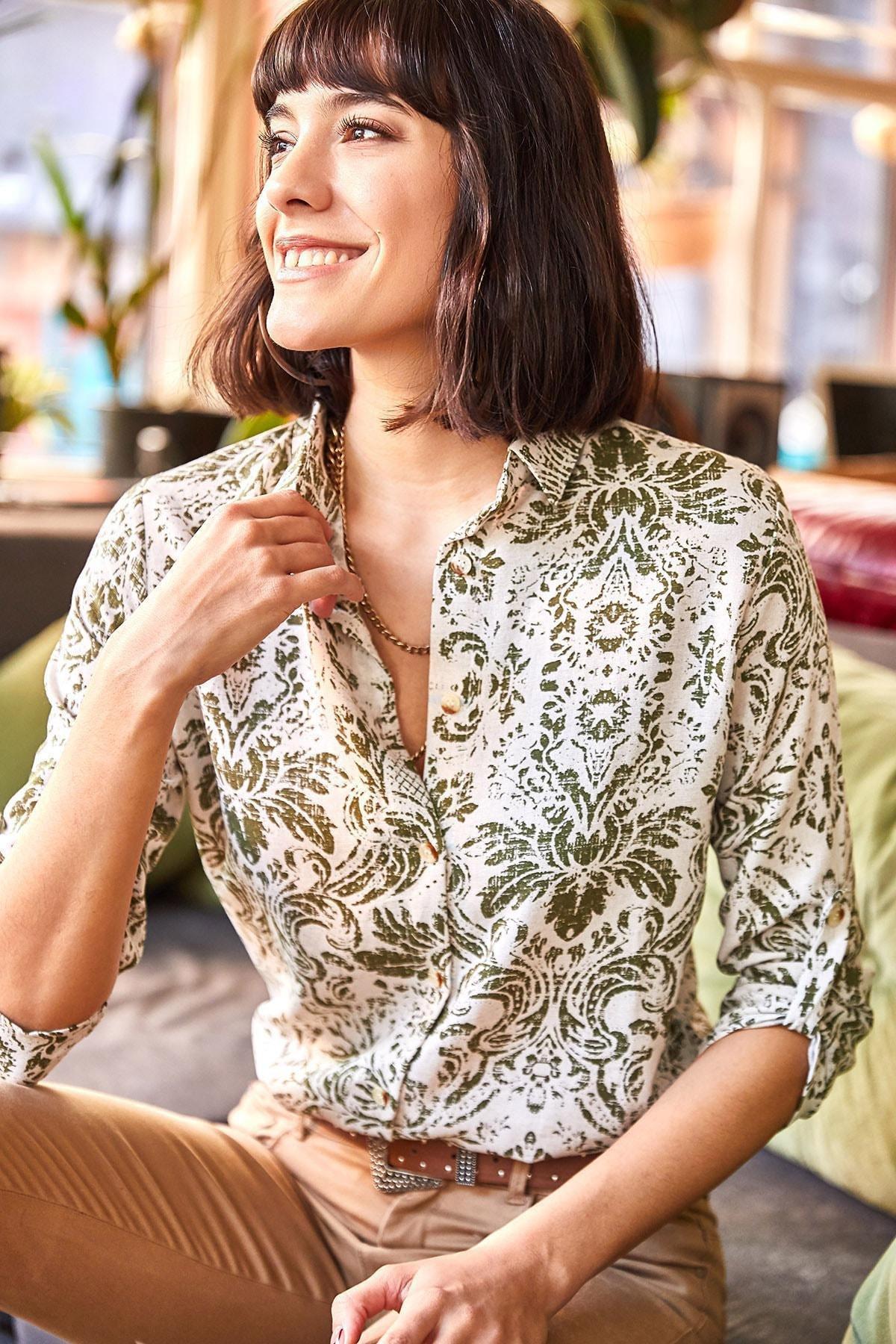 Khaki Patterned Shirt, Ecru Khaki, large image number 0