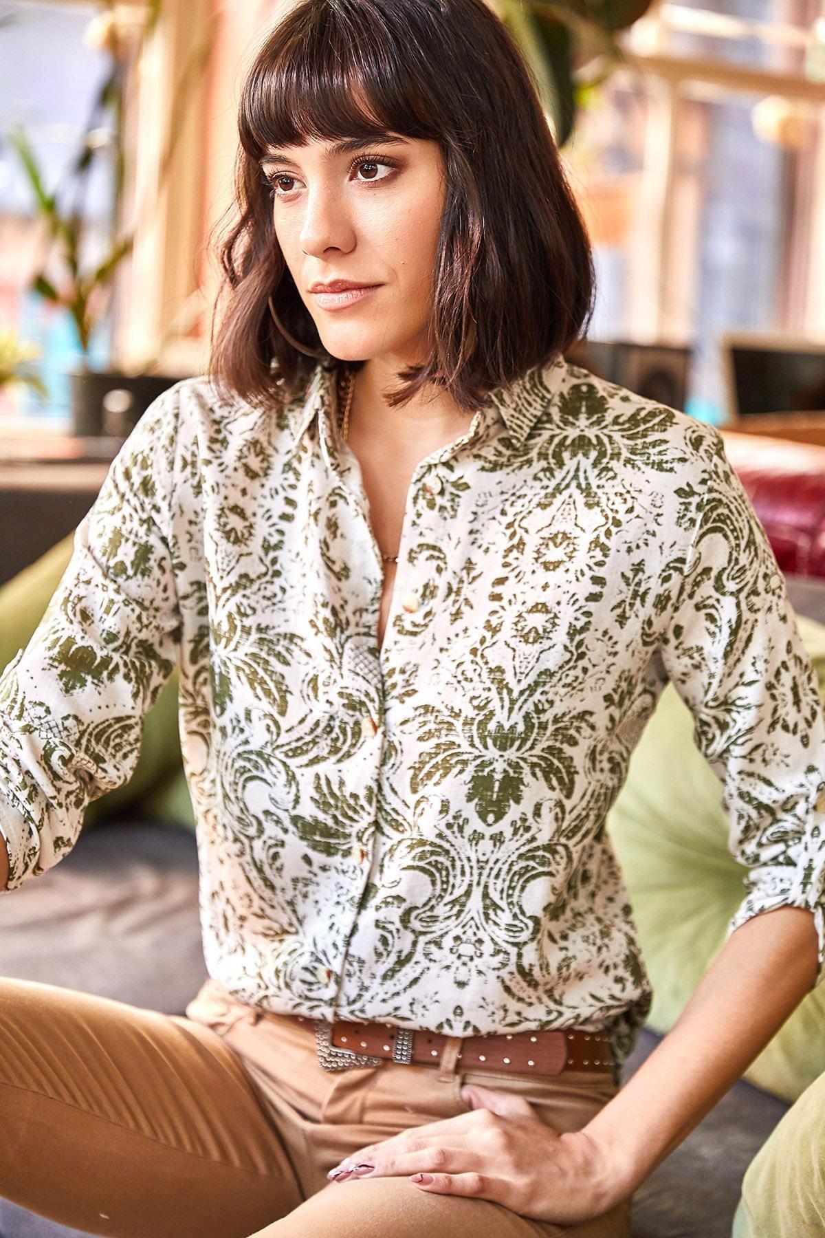 Khaki Patterned Shirt, Ecru Khaki, large image number 2