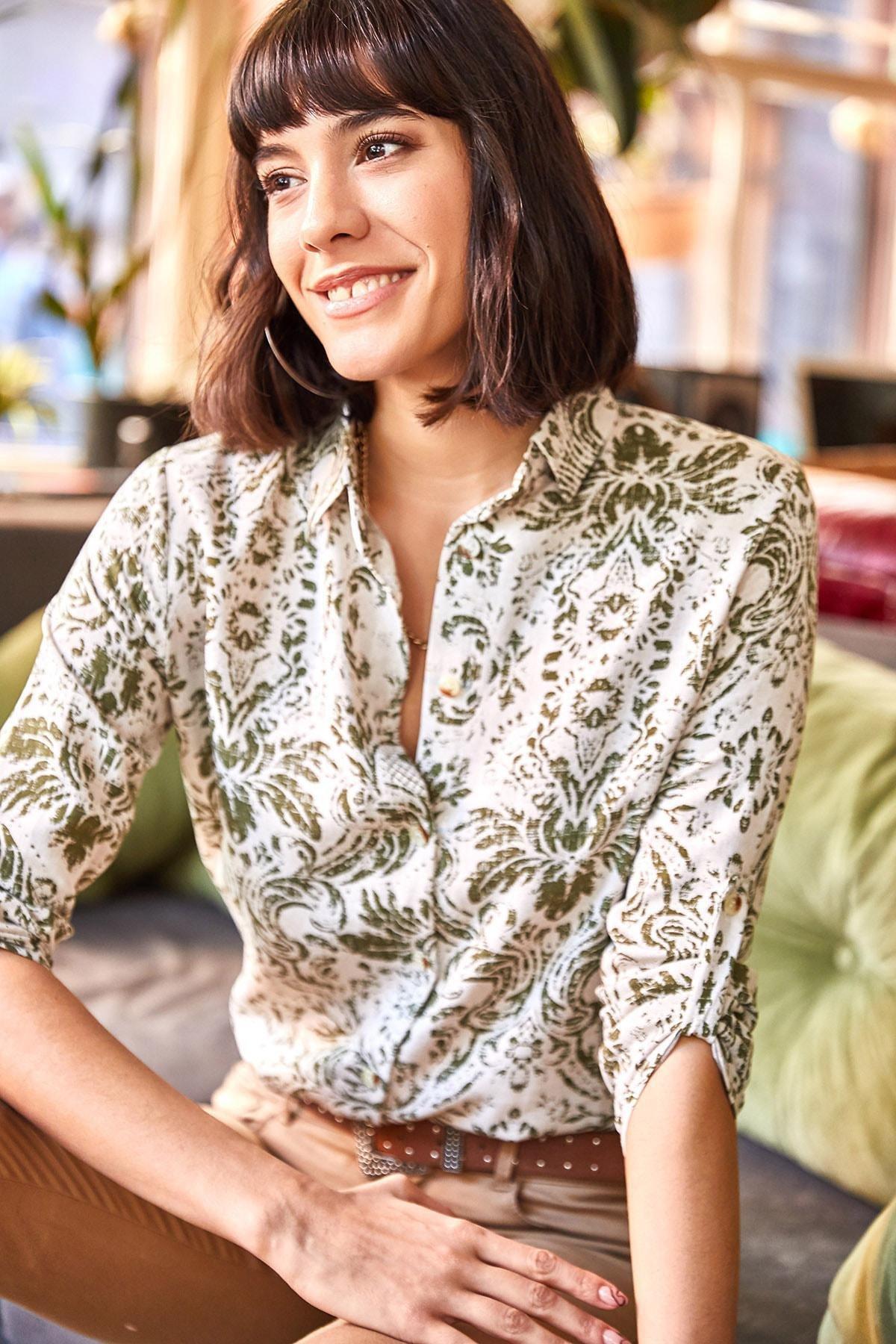Khaki Patterned Shirt, Ecru Khaki, large image number 3