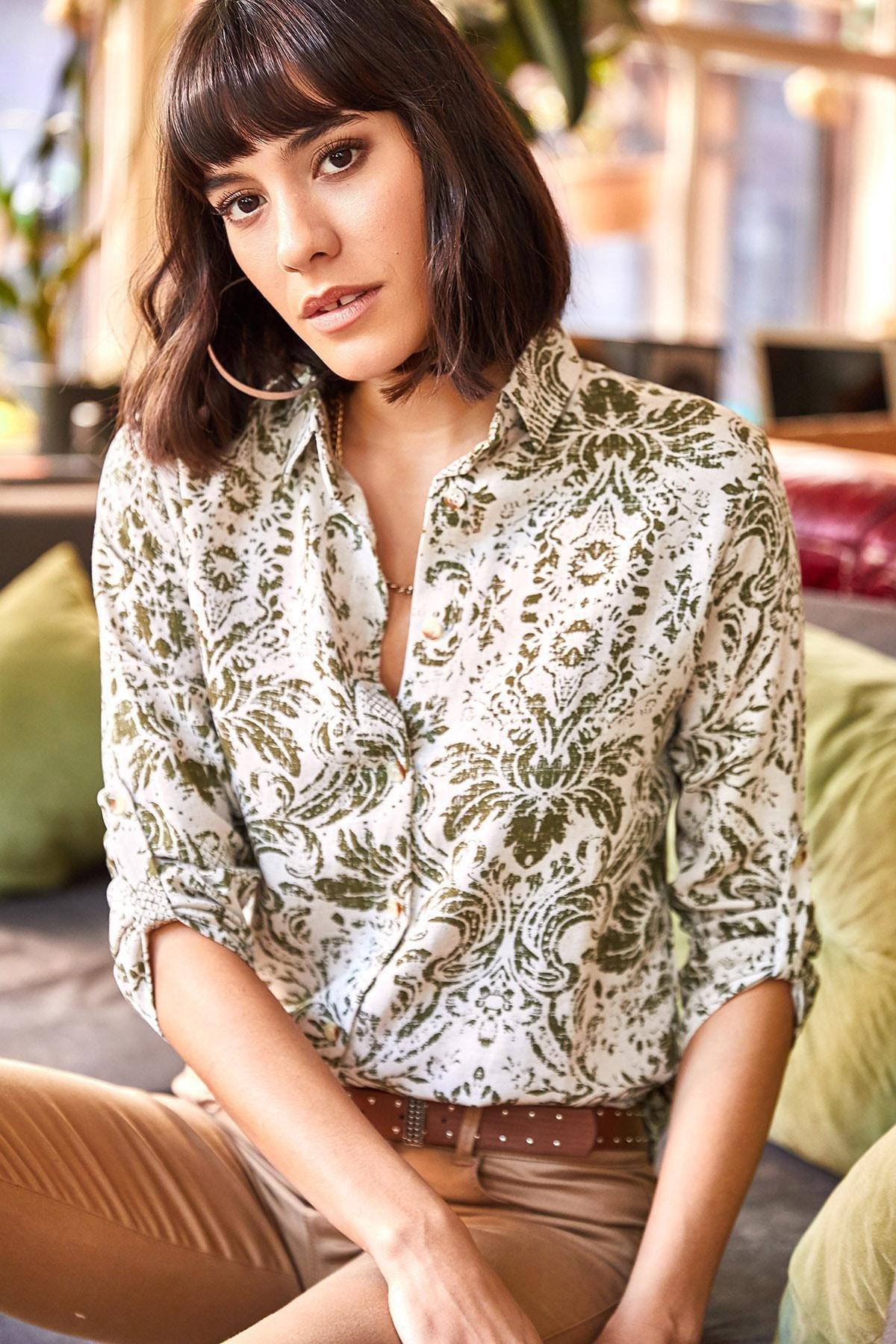 Khaki Patterned Shirt, Ecru Khaki, large image number 4