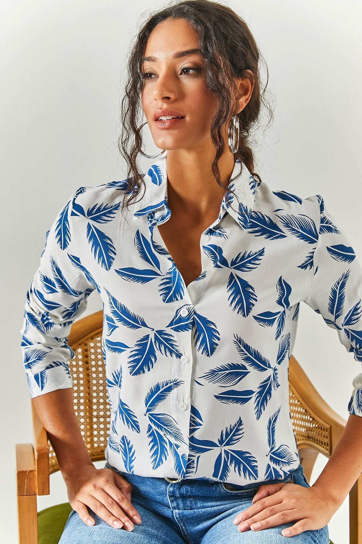 Olalook - Navy Feather Pattern Shirt