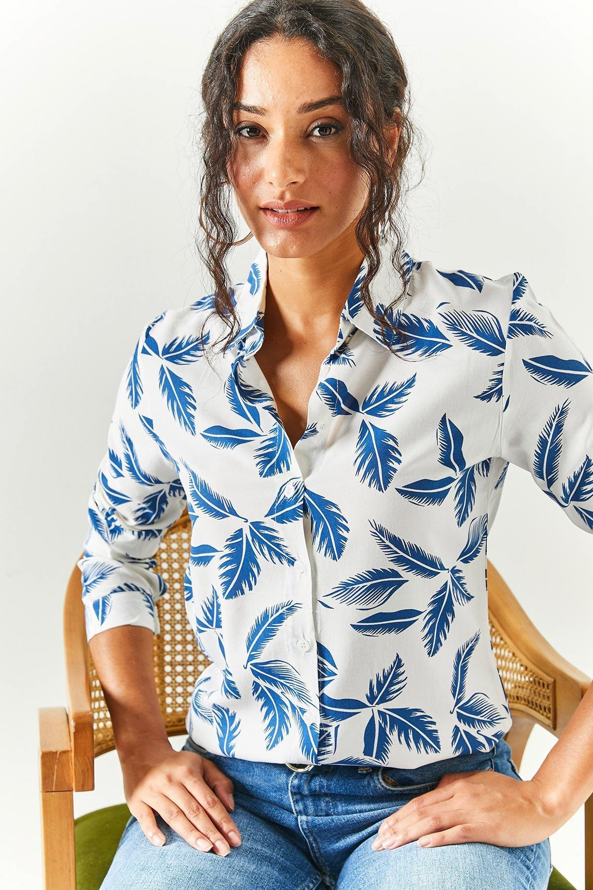 Olalook - Navy Feather Pattern Shirt