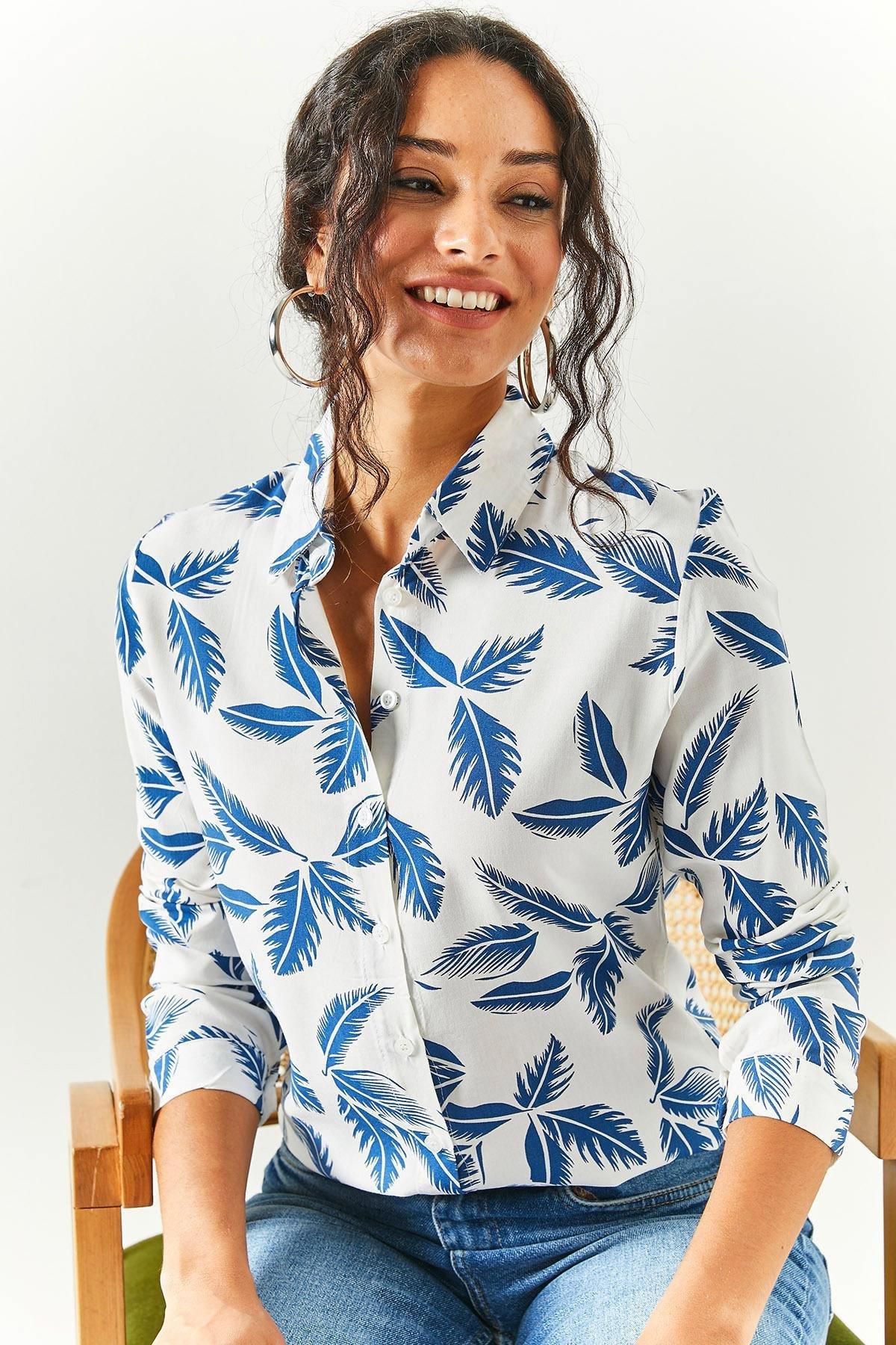 Olalook - Navy Feather Pattern Shirt