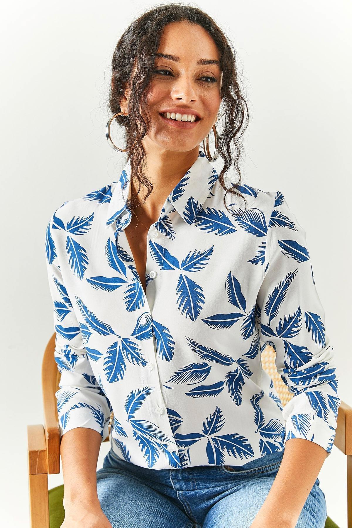 Navy Feather Pattern Shirt, , large image number 2