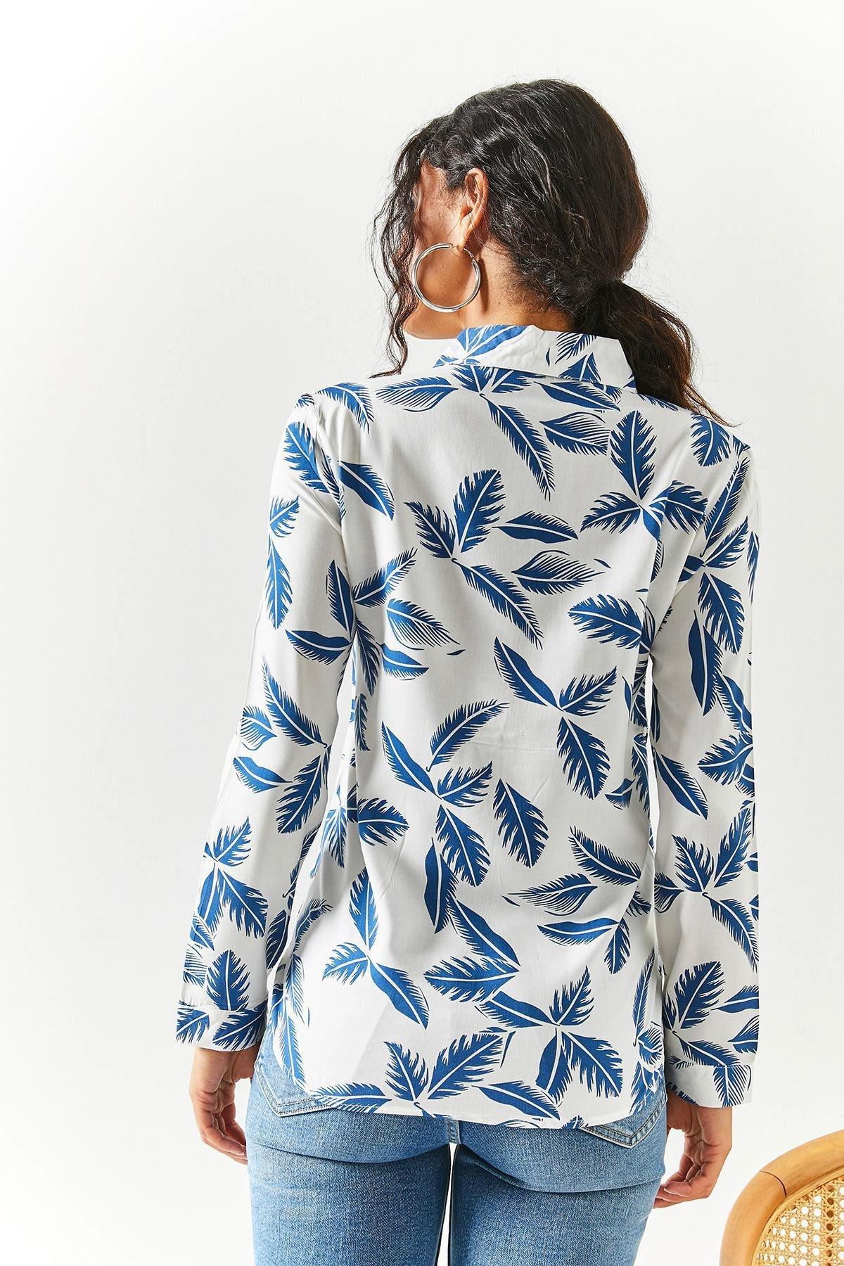 Olalook - Navy Feather Pattern Shirt