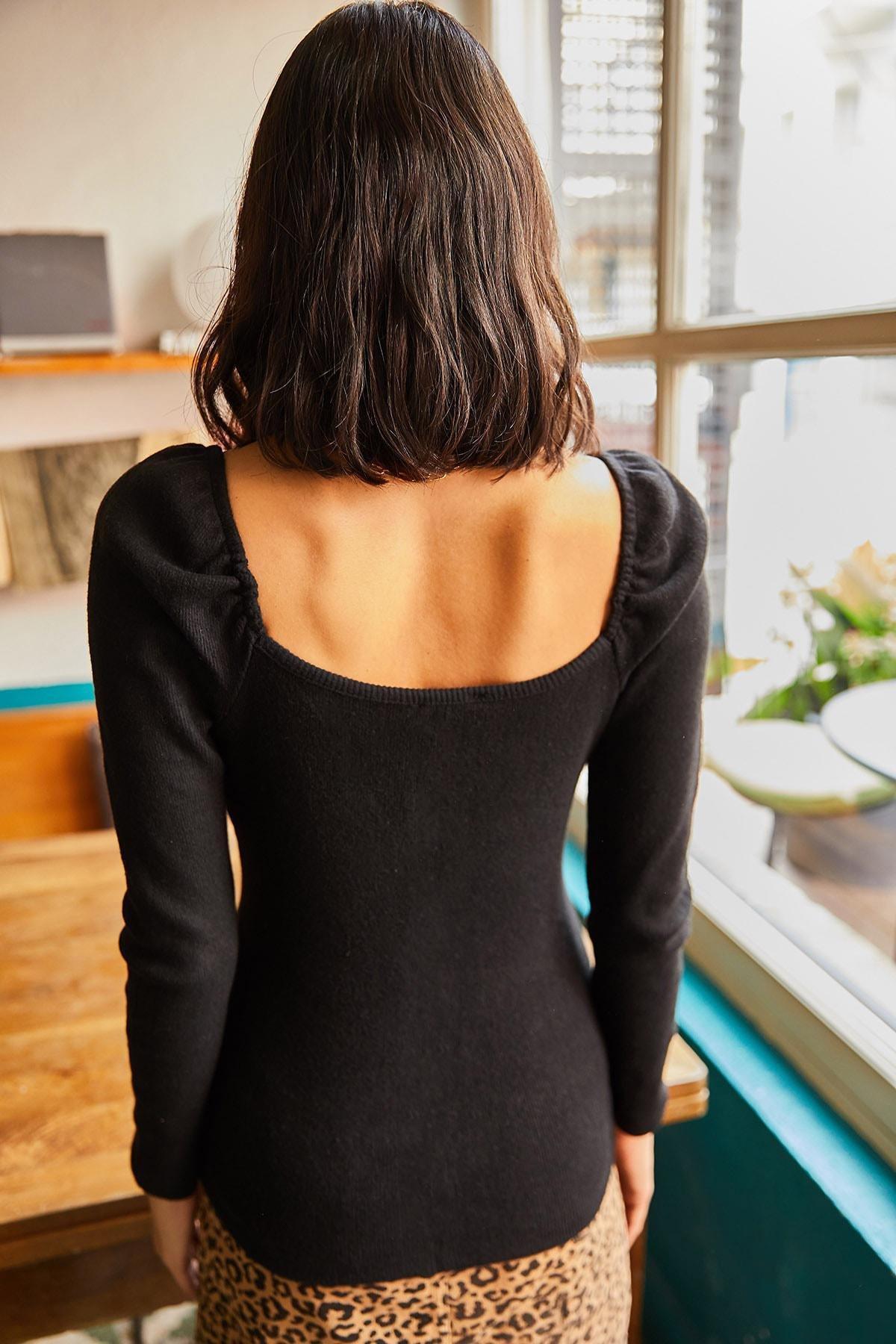 Black Square Collar Blouse, BLACK, large image number 5