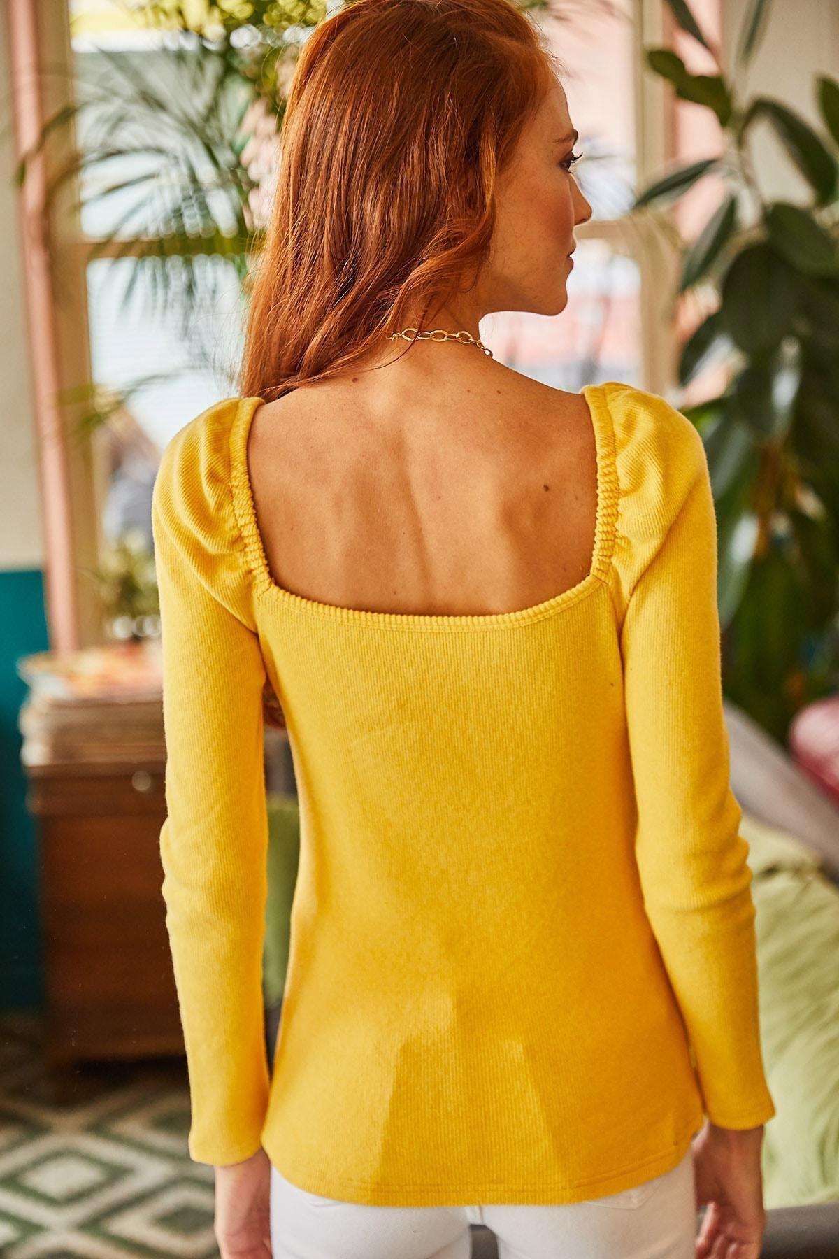 Yellow Square Collar Blouse, Yellow, large image number 5