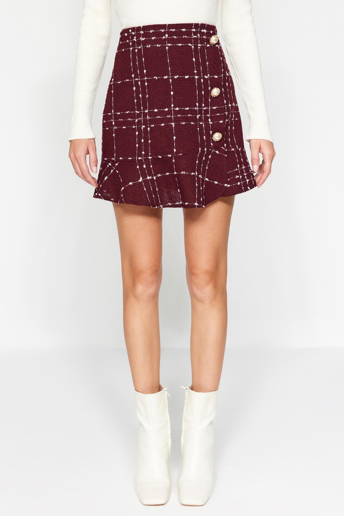 Red Ruffles Mini Woven Skirt, Burgundy, large image number 3