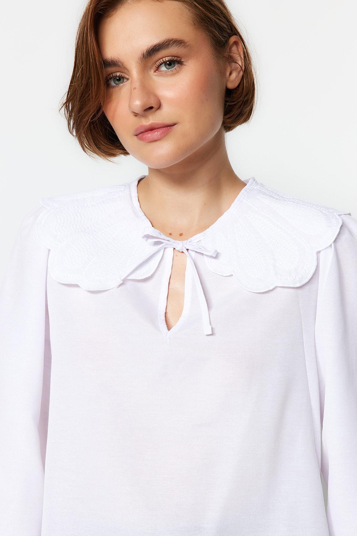 Trendyol - White Oversized Peter Pan Collar Blouse