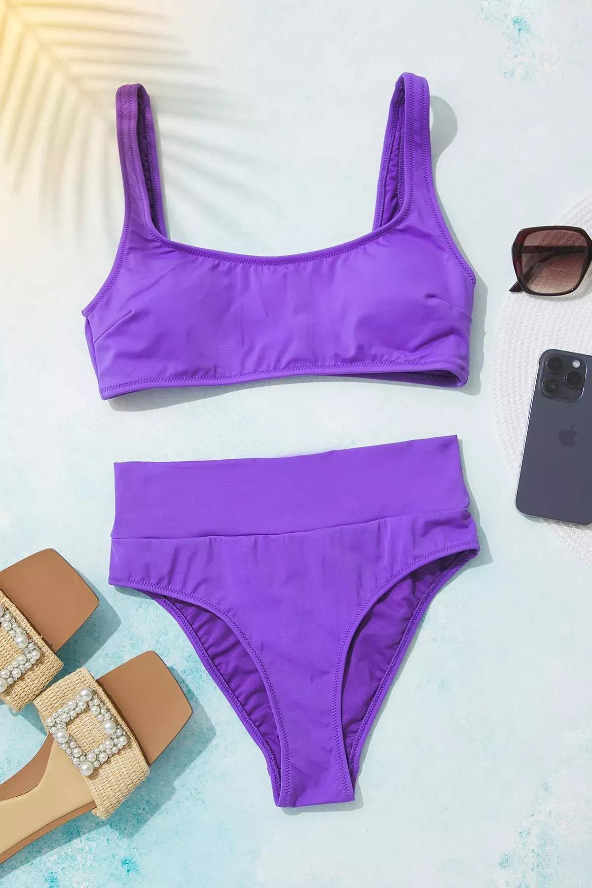 طقم بيكيني بملمس بارز، بنفسجي, Purple, large image number 4