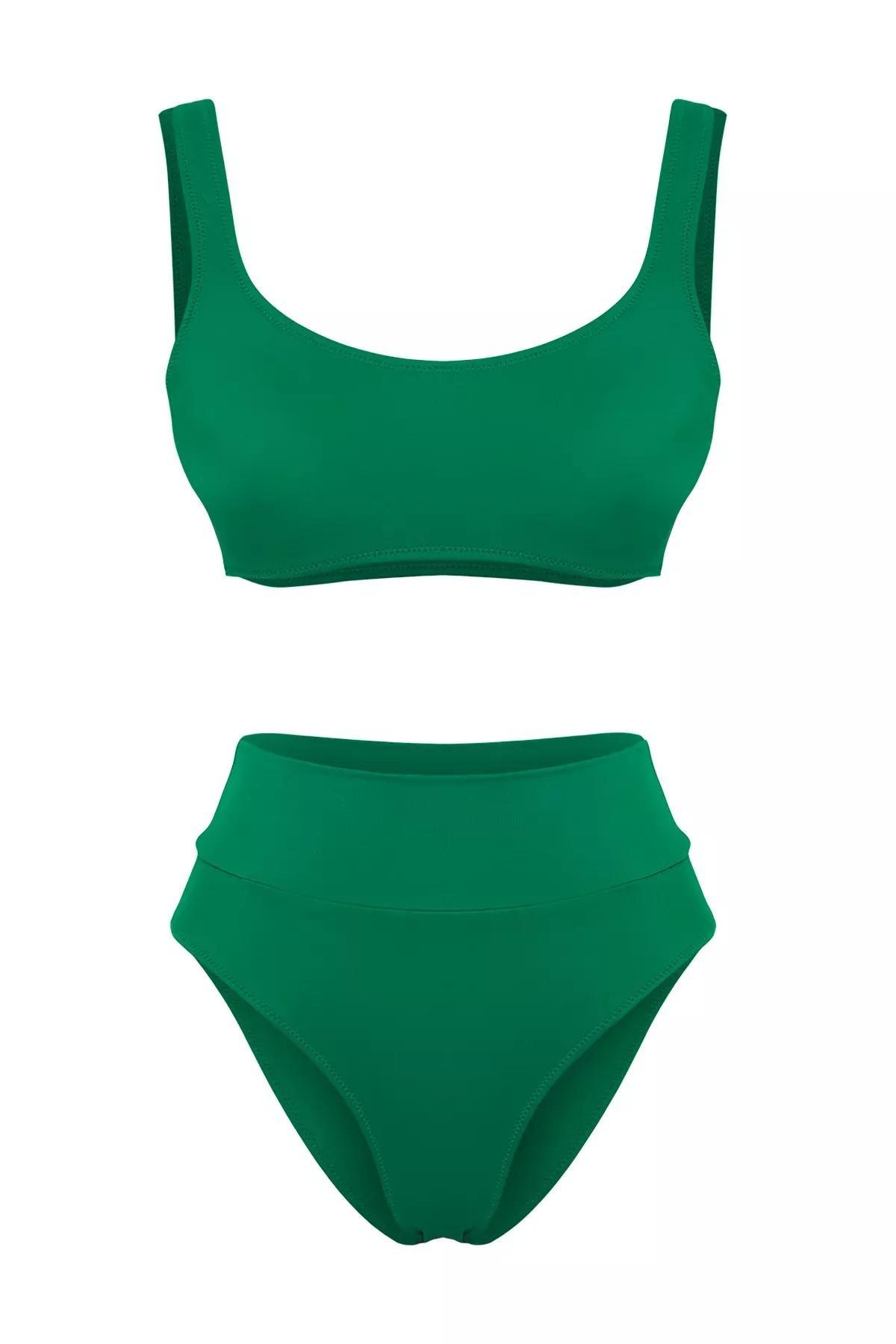 Green Strapless High Waist Core Bikini Set, , large image number 0