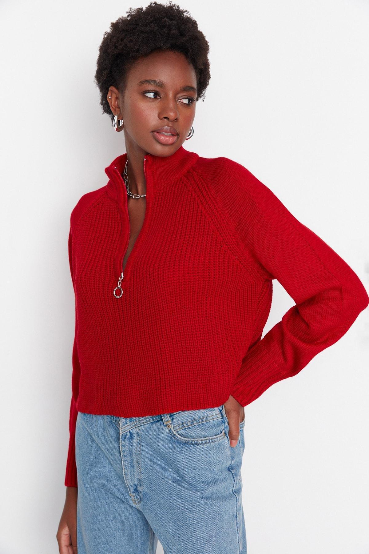 Red Standing Collar Sweater, , large image number 3