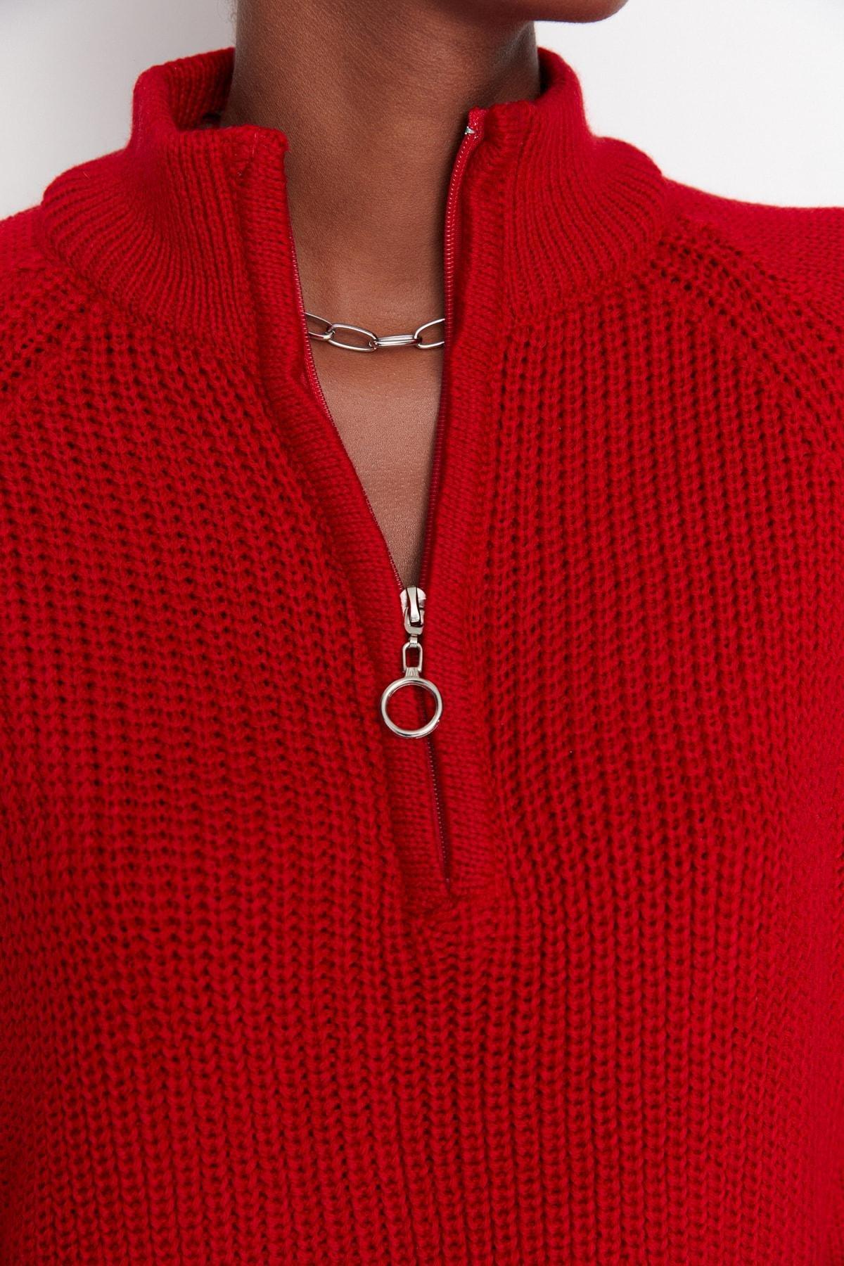 Red Standing Collar Sweater, , large image number 4