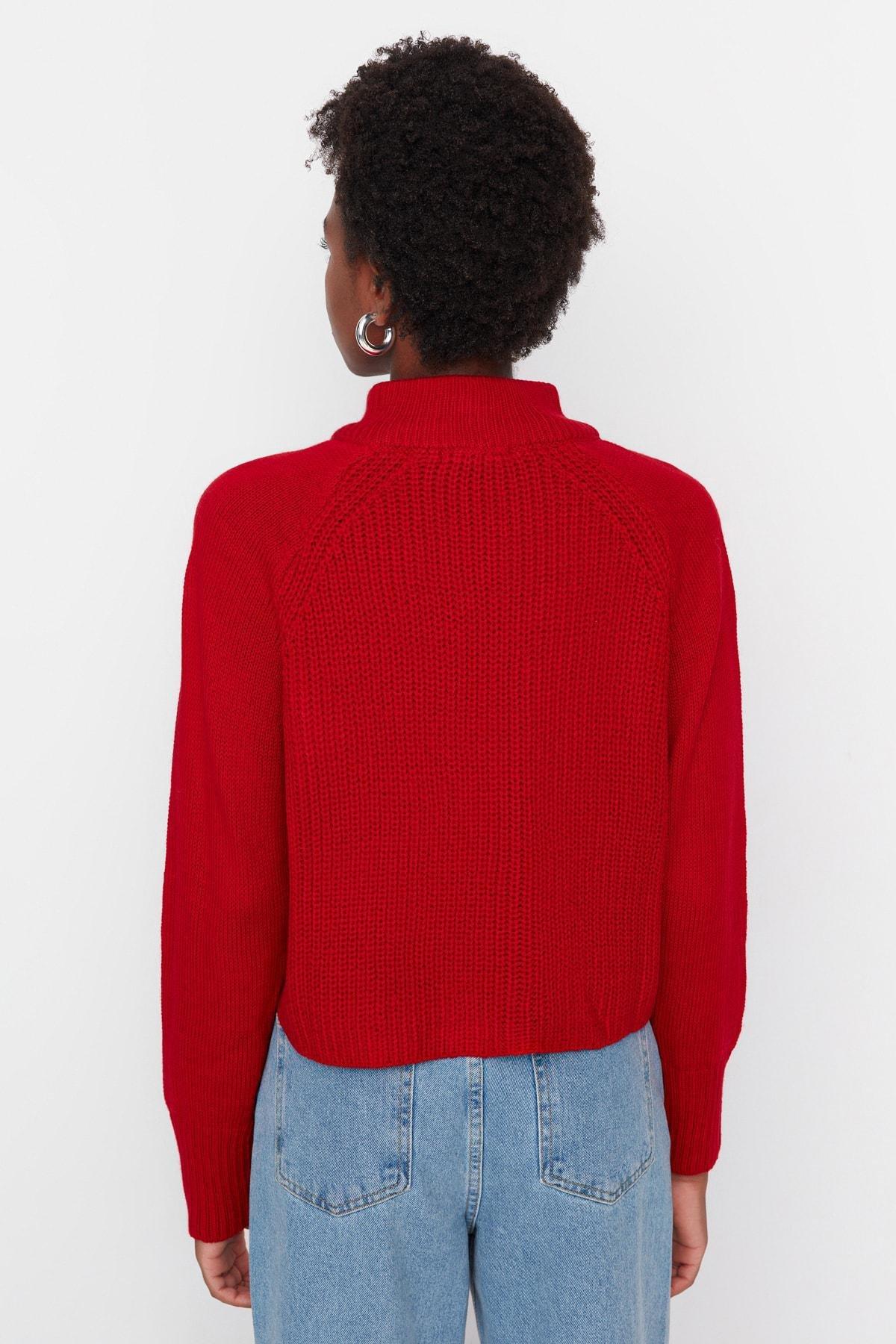 Red Standing Collar Sweater, , large image number 5