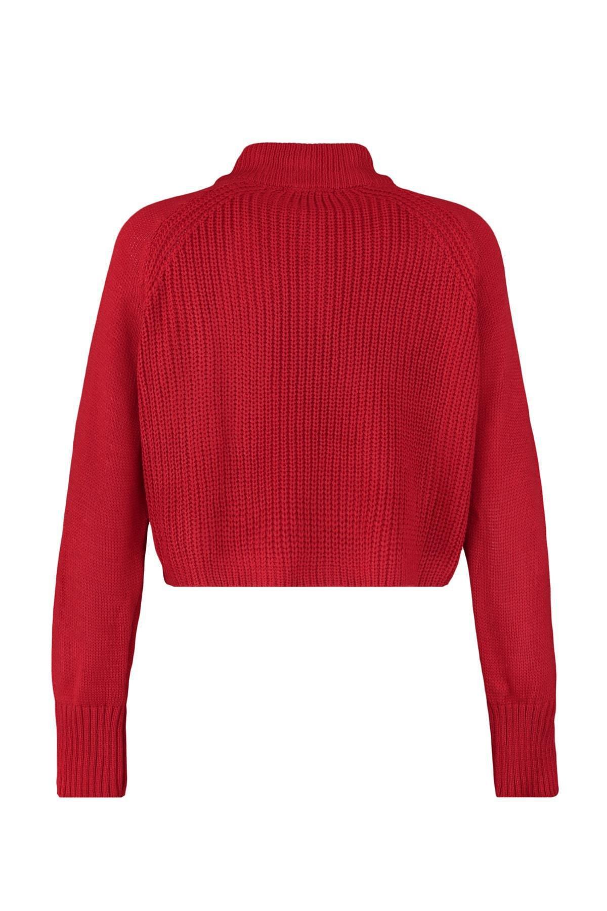 Red Standing Collar Sweater, , large image number 6
