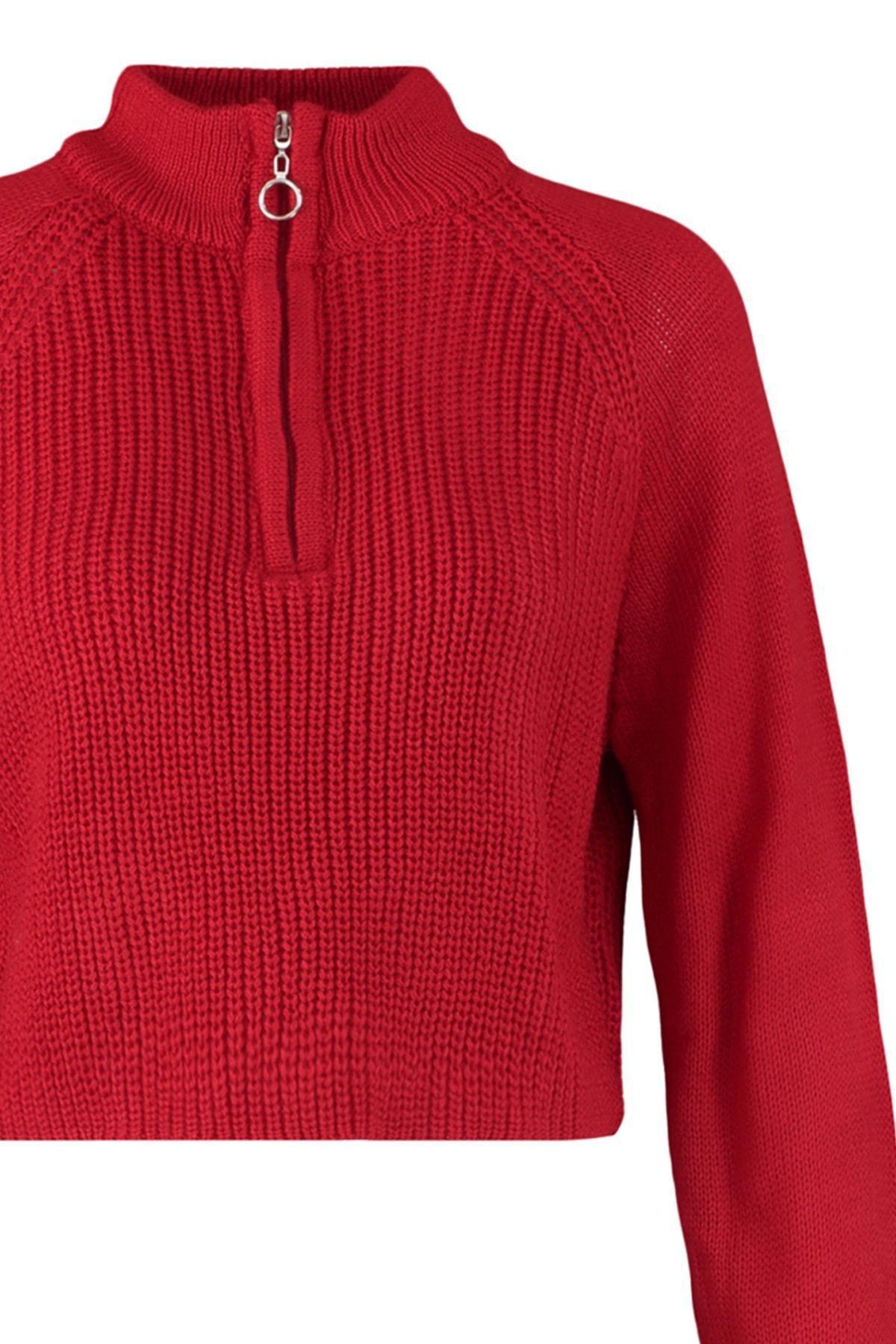 Red Standing Collar Sweater, , large image number 7