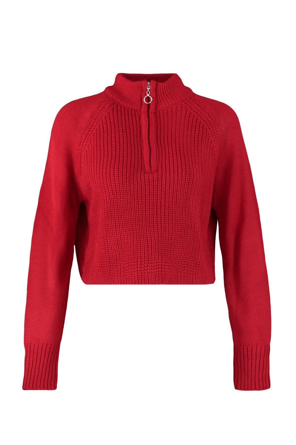 Red Standing Collar Sweater, , large image number 8