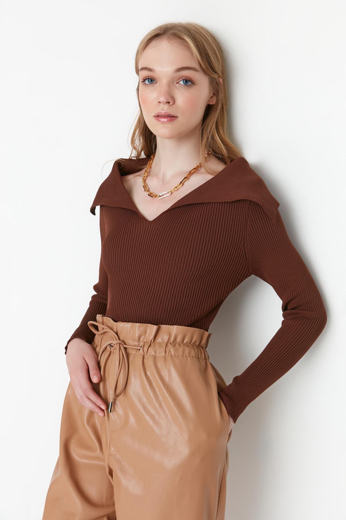 Brown Plain Sweater, , large image number 0