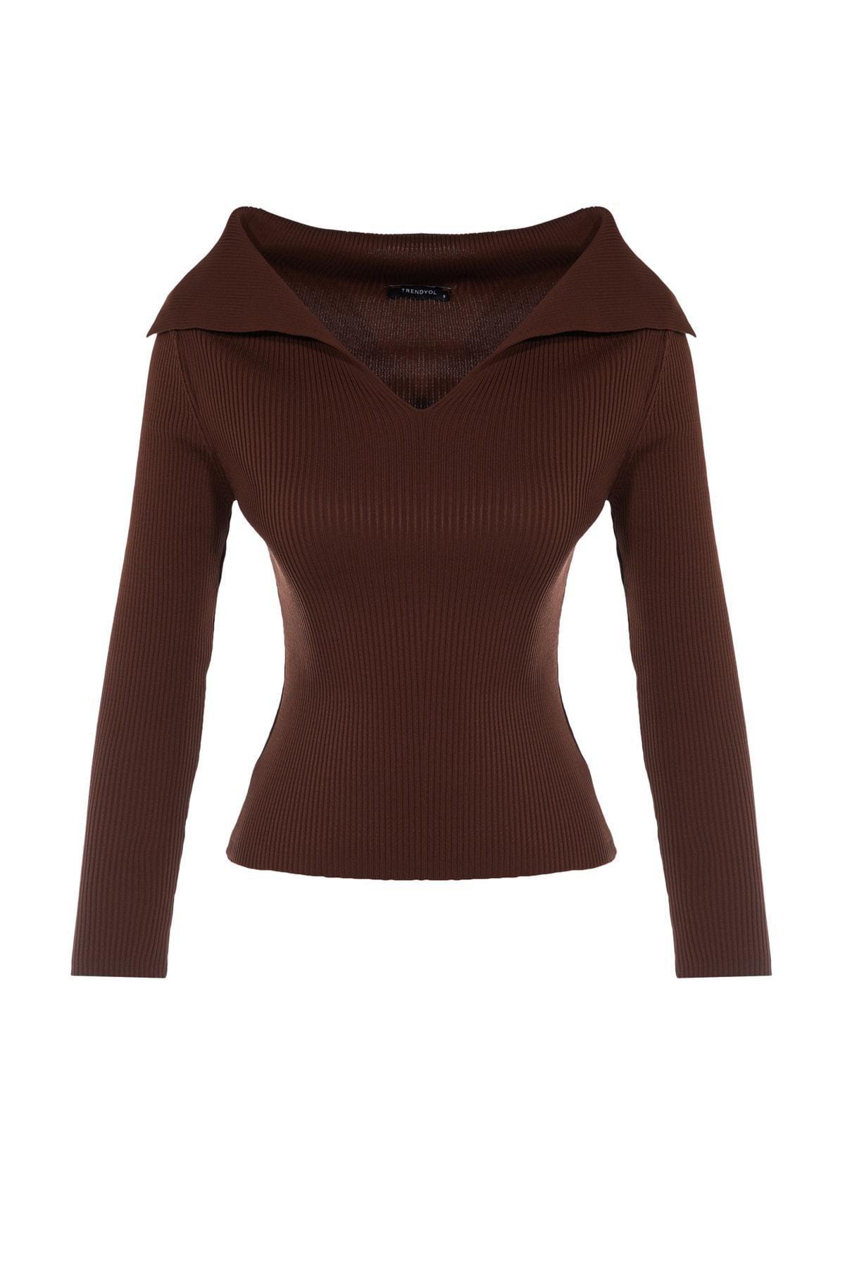Brown Plain Sweater, , large image number 7