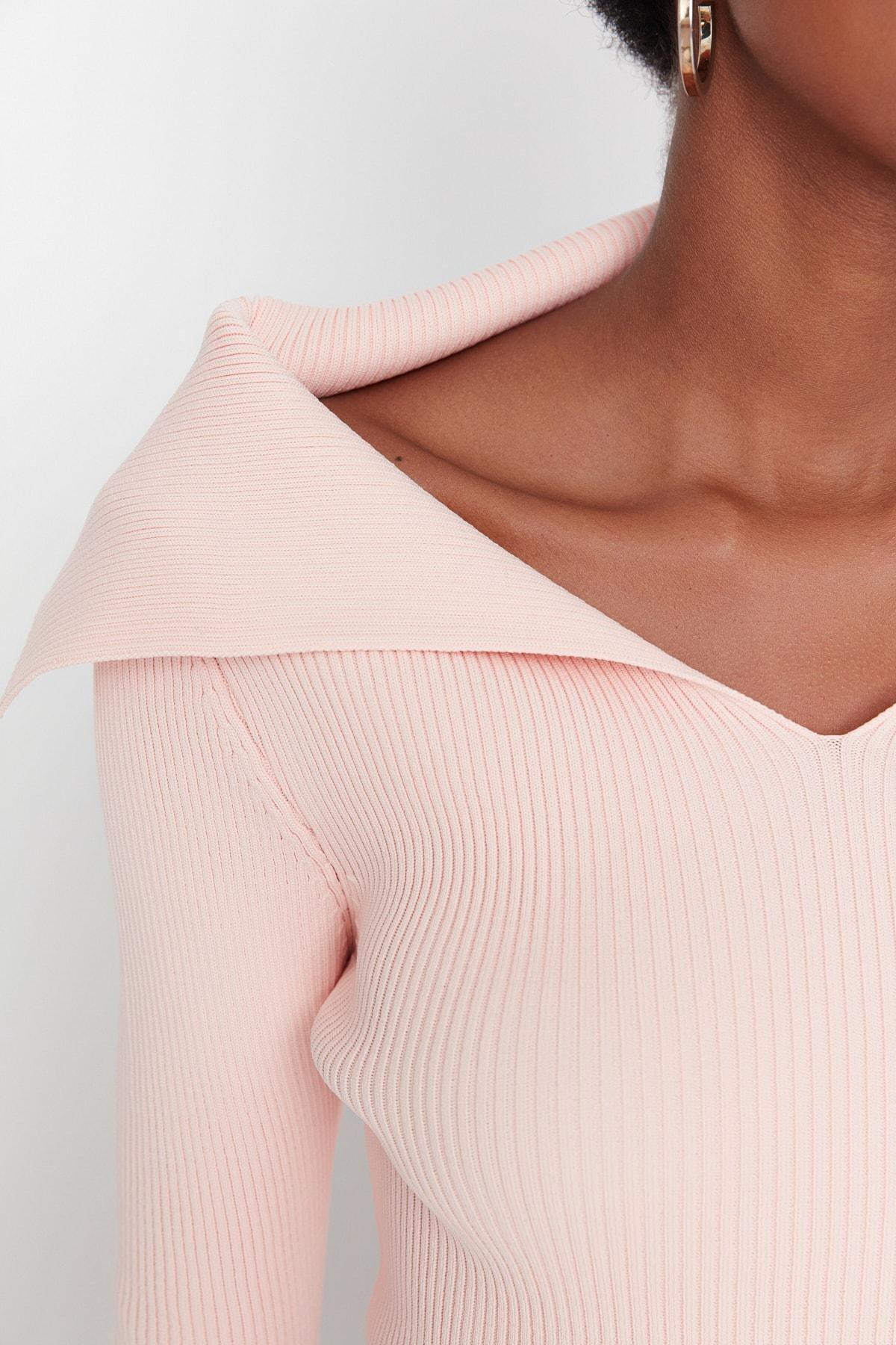 Pink Turndown Collar Sweater, , large image number 3