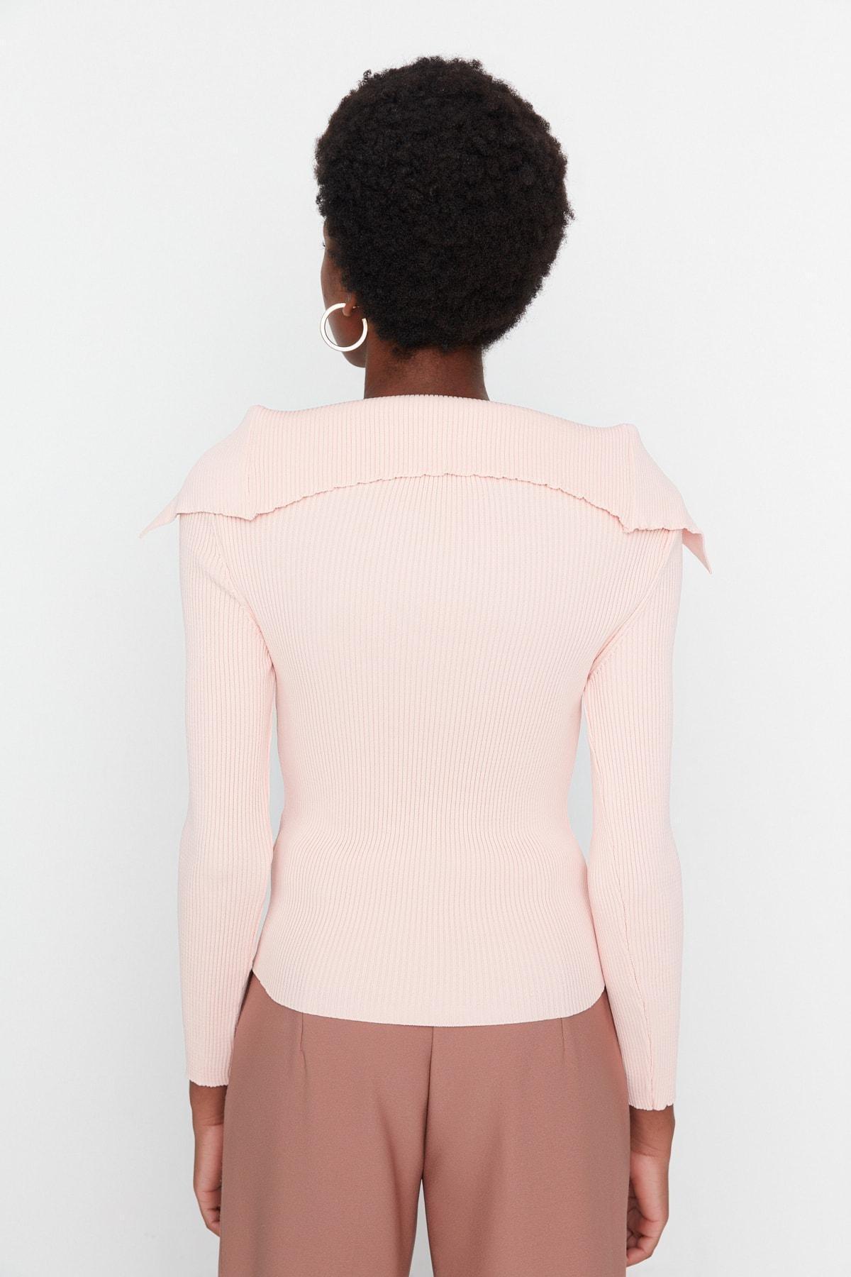 Pink Turndown Collar Sweater, , large image number 4