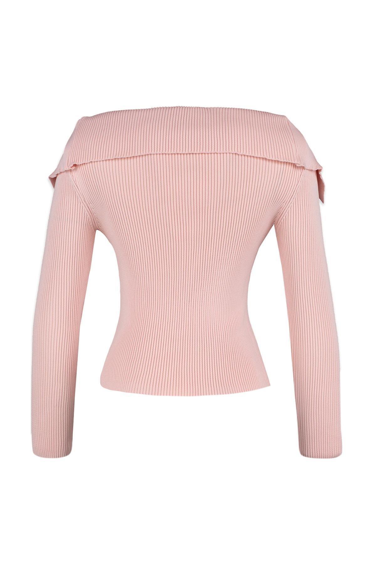 Pink Turndown Collar Sweater, , large image number 5