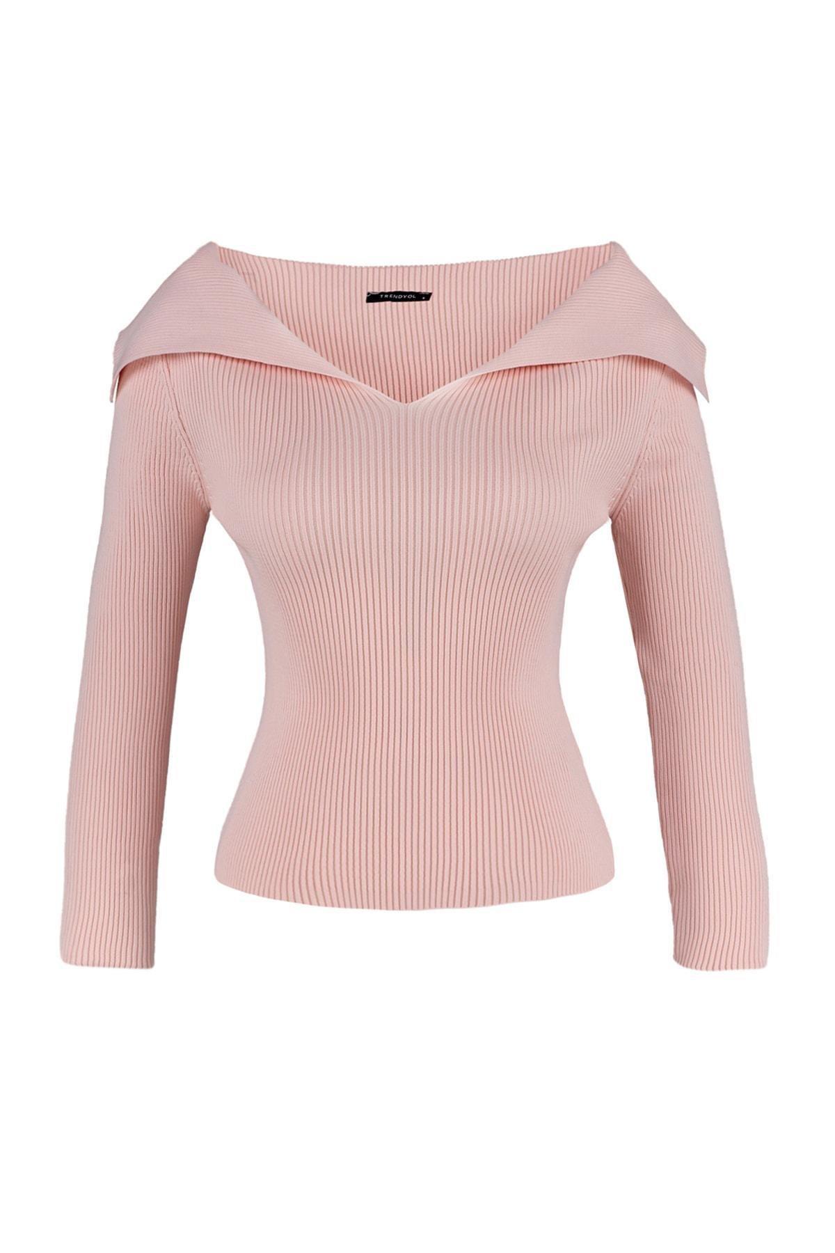 Pink Turndown Collar Sweater, , large image number 6
