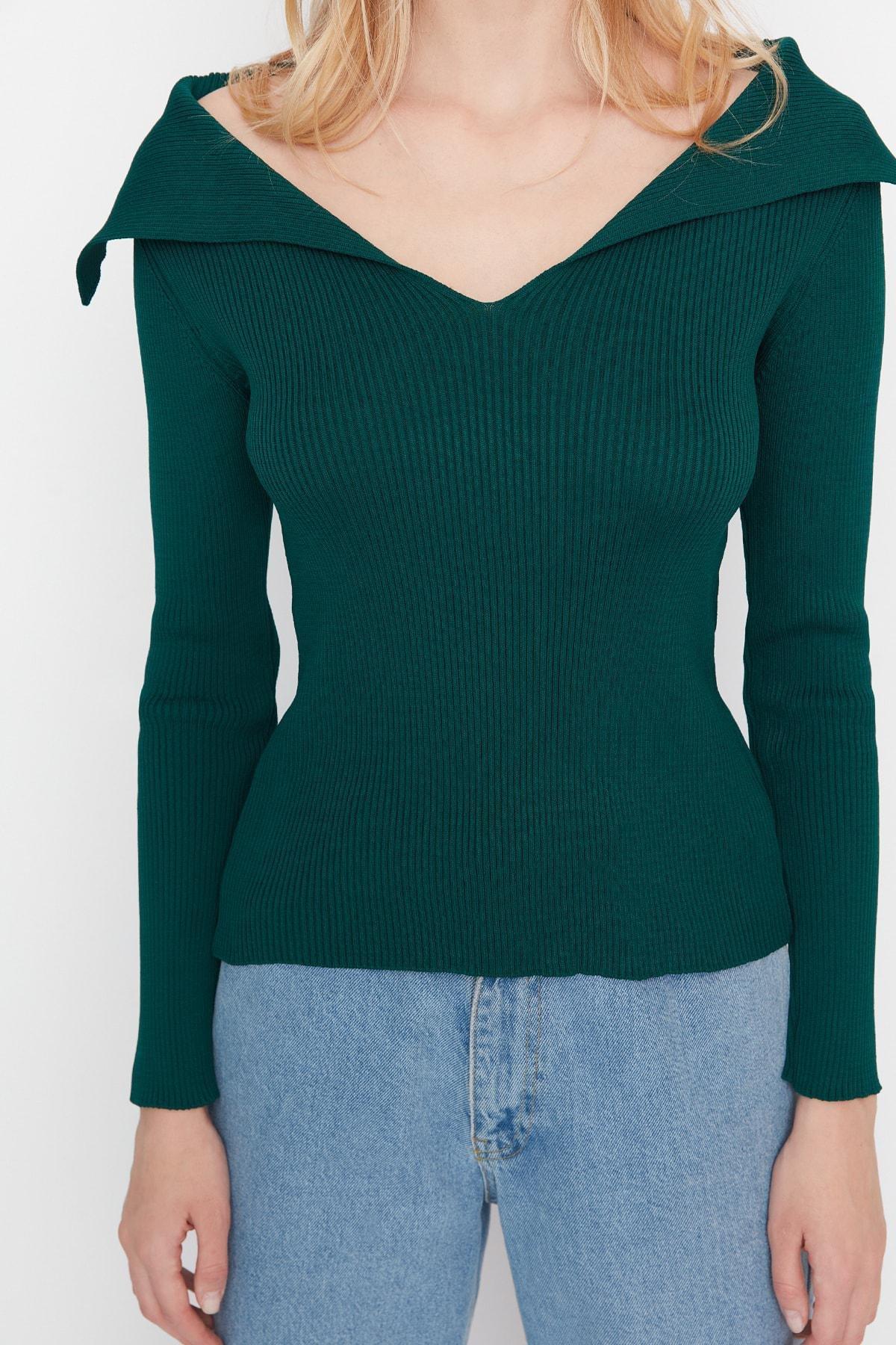 Trendyol - Green Off-Shoulder Sweater