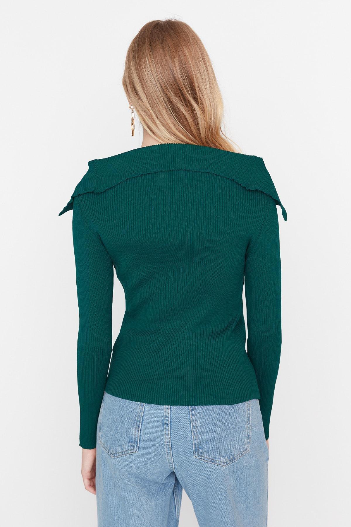 Trendyol - Green Off-Shoulder Sweater