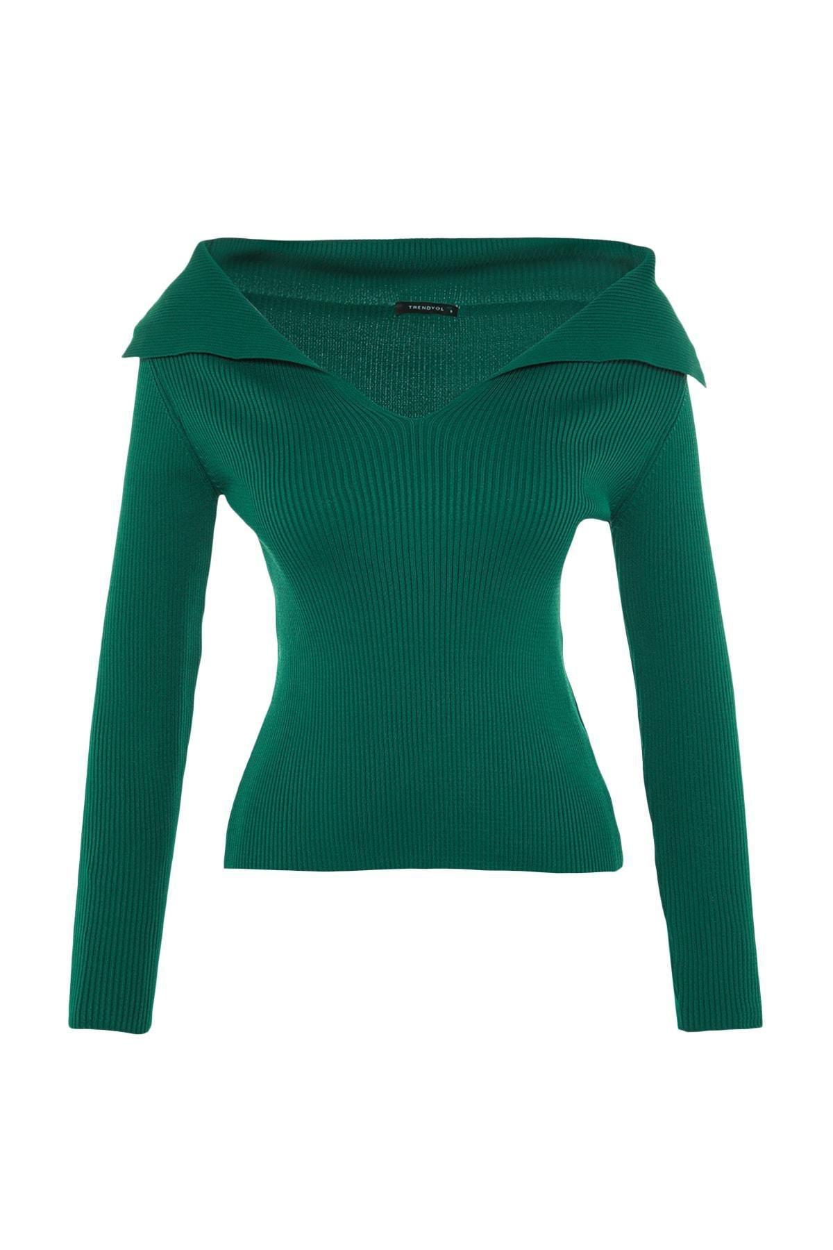 Trendyol - Green Off-Shoulder Sweater