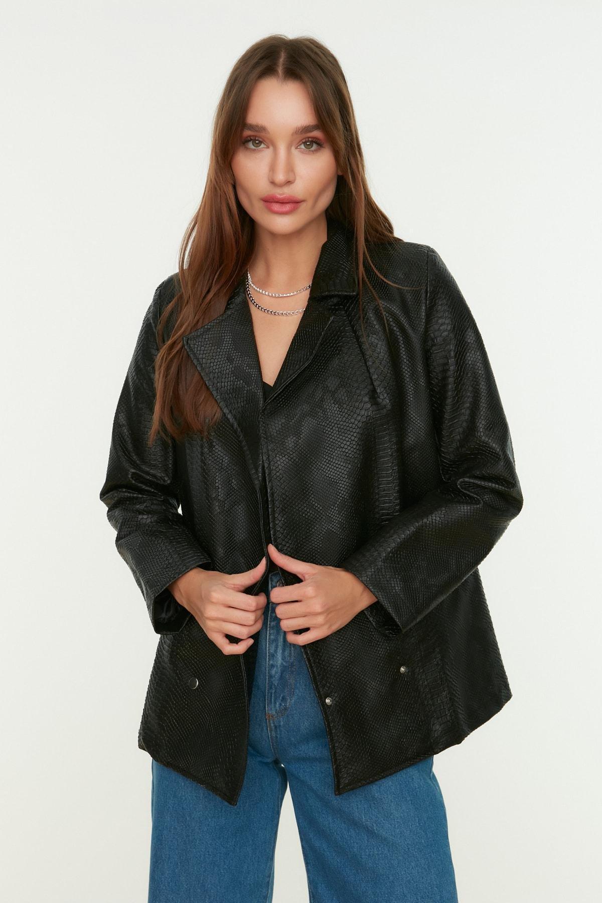 Black Double-Breasted Oversize Blazer, , large image number 0