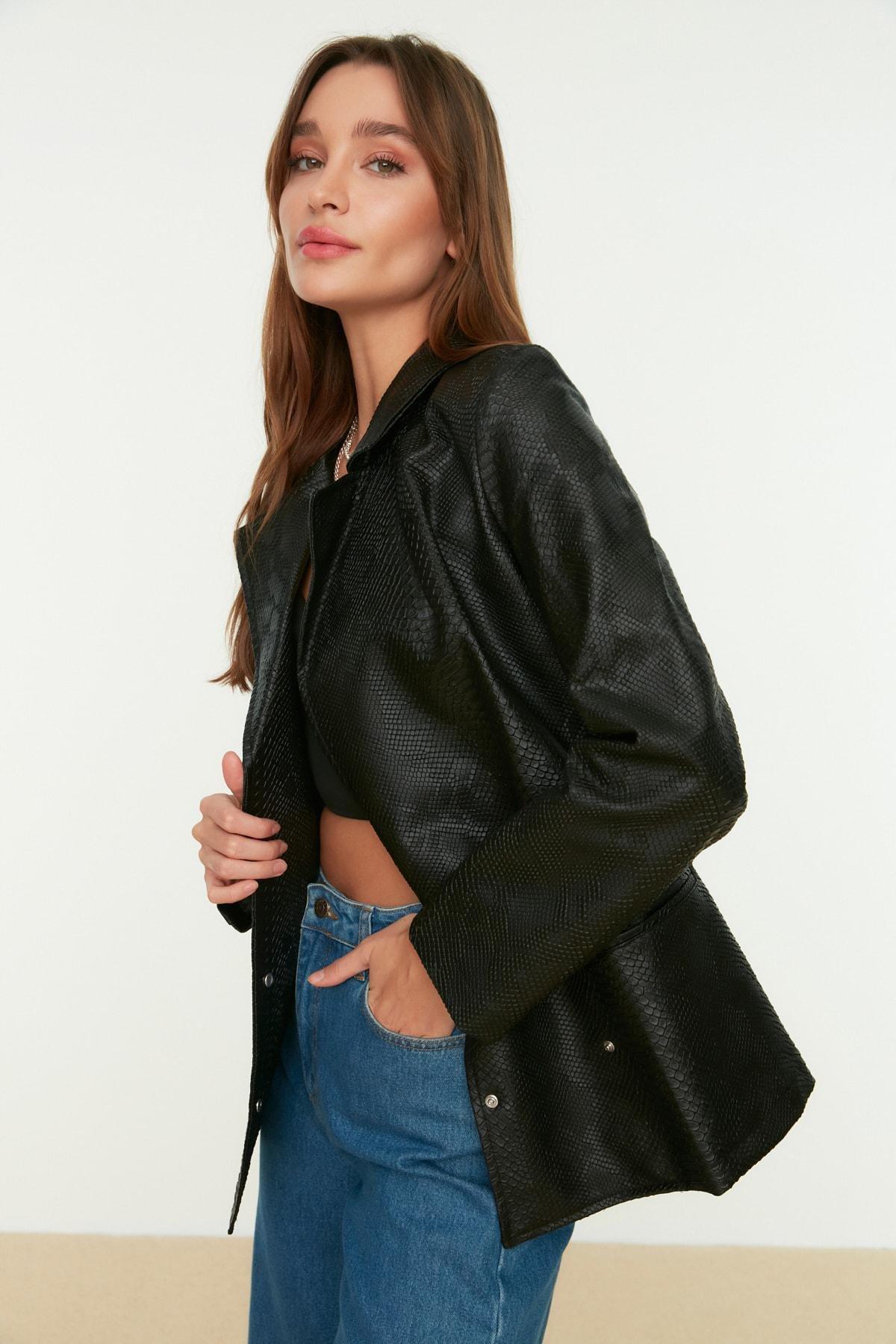 Black Double-Breasted Oversize Blazer, , large image number 1