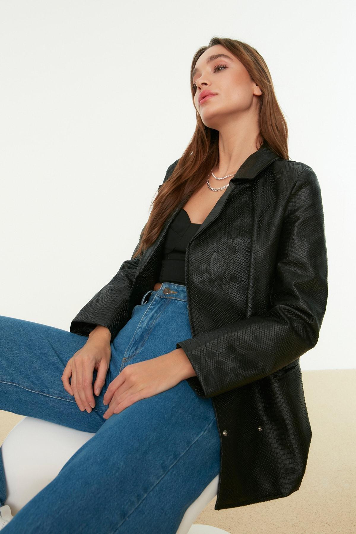 Black Double-Breasted Oversize Blazer, , large image number 2