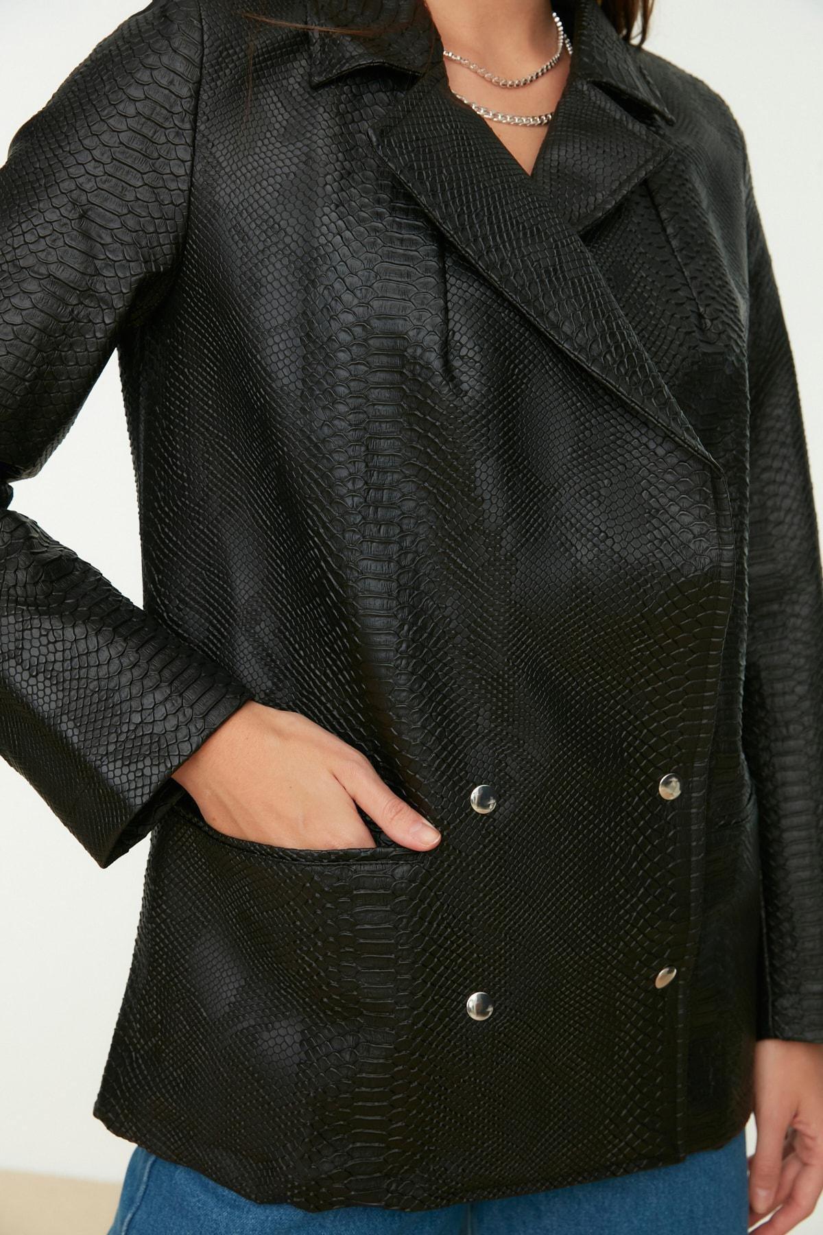 Black Double-Breasted Oversize Blazer, , large image number 3