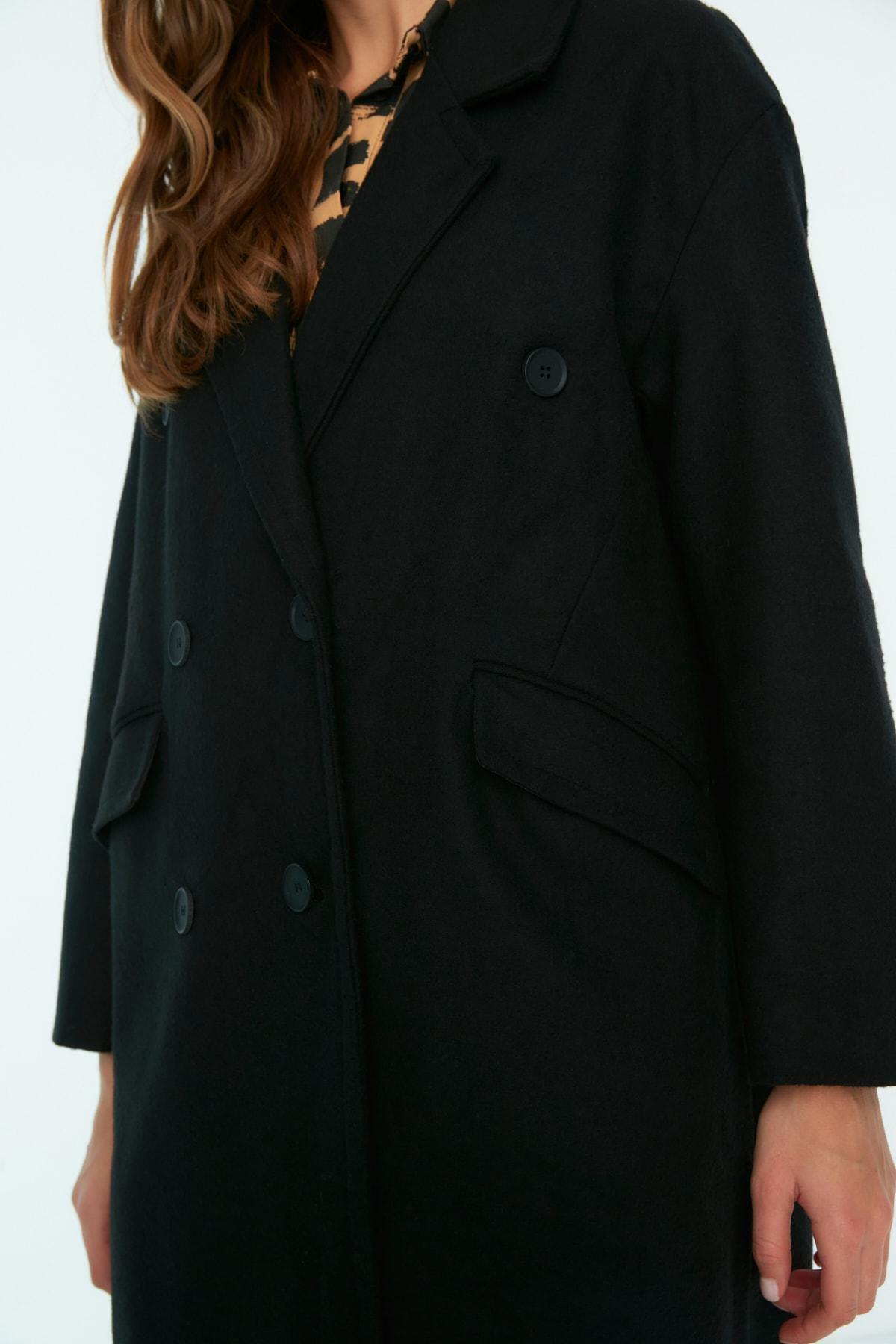 Trendyol - Black Double Breasted Oversize Coat