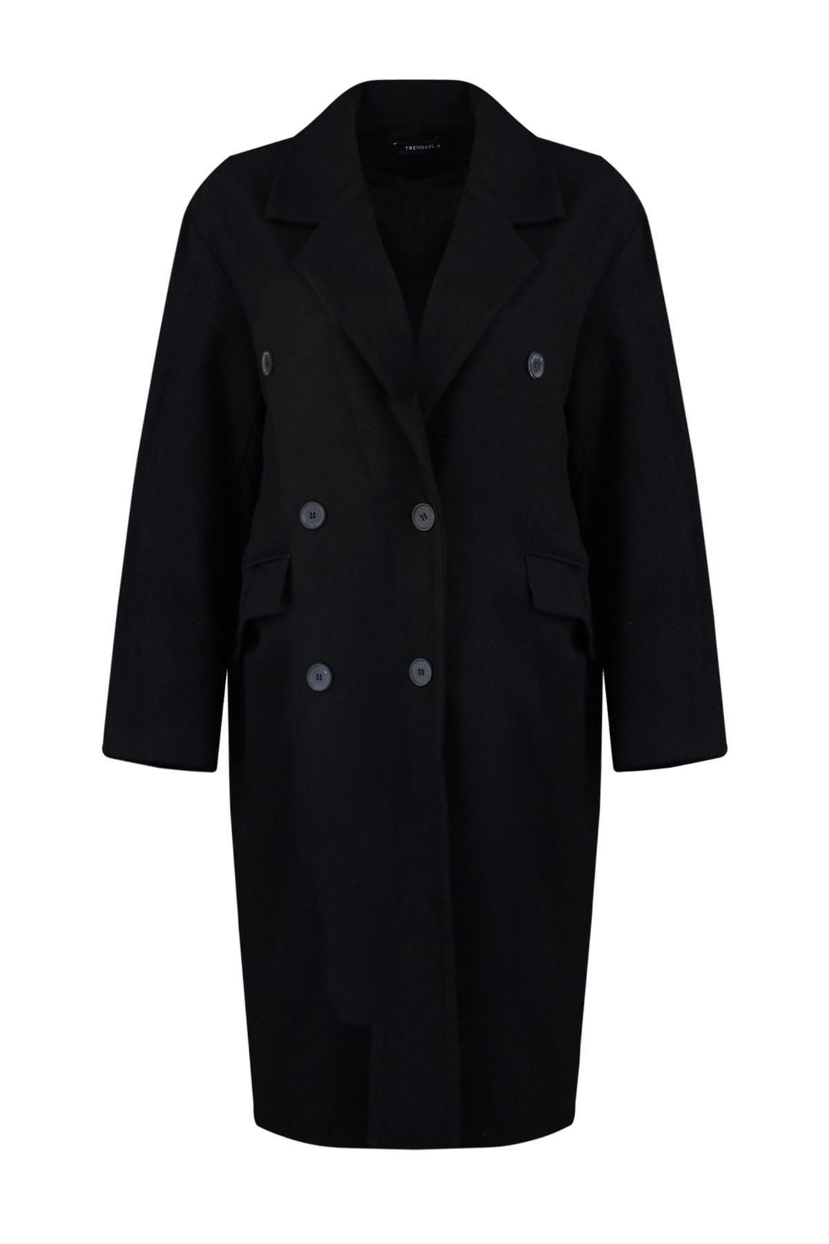 Trendyol - Black Double Breasted Oversize Coat