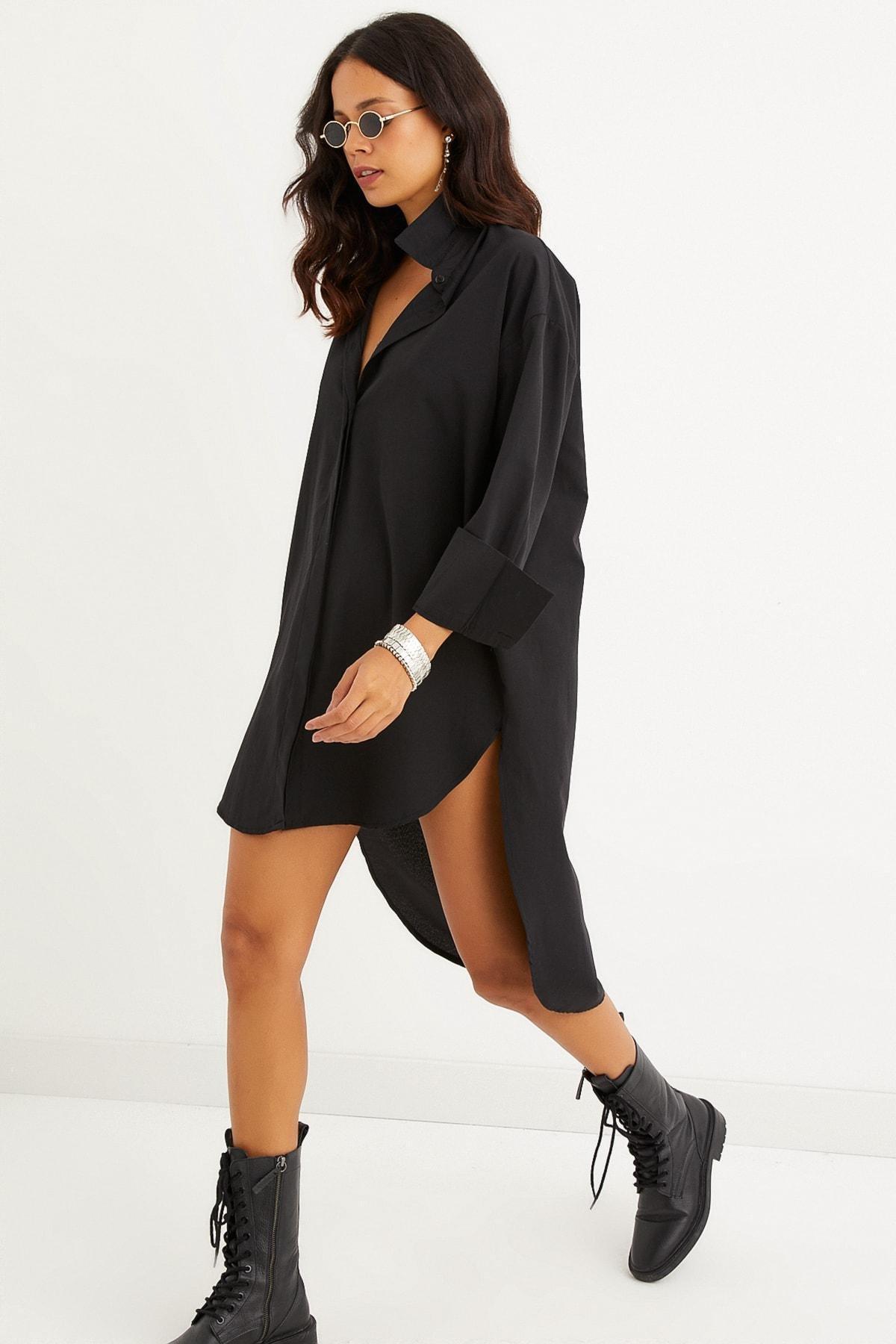 Black Oversize Shirt Dress, , large image number 3