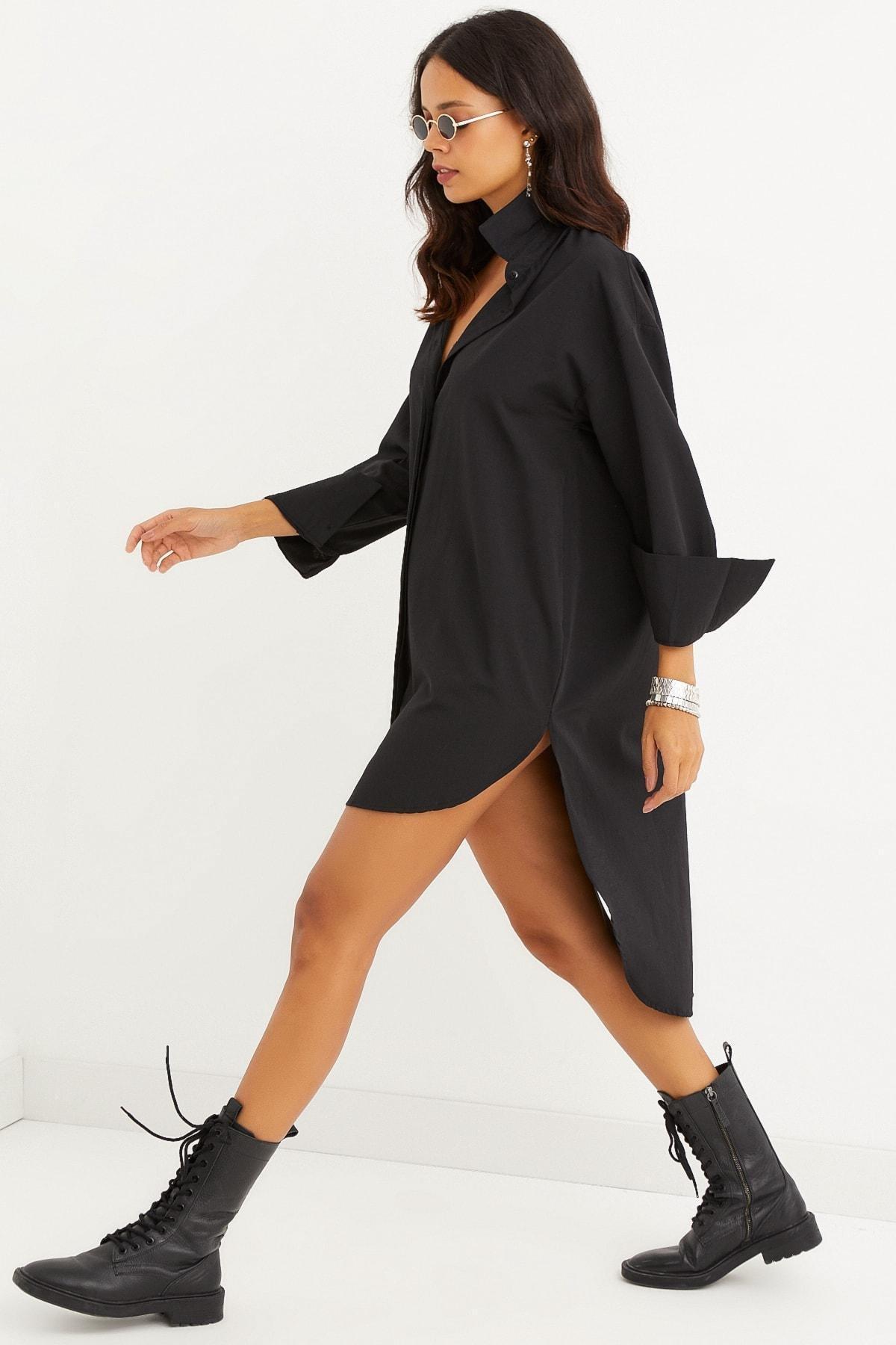 Black Oversize Shirt Dress, , large image number 4