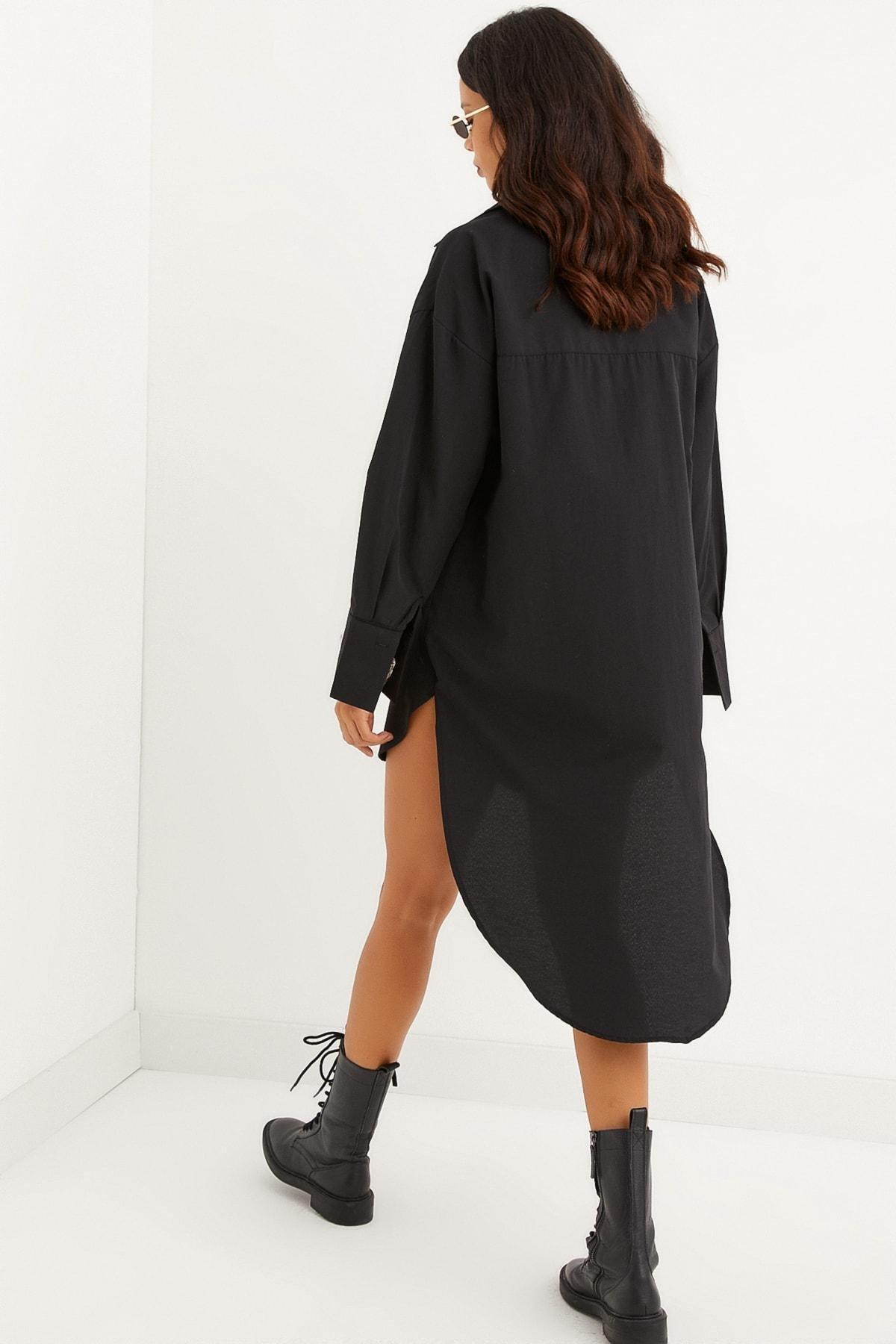 Black Oversize Shirt Dress, , large image number 6