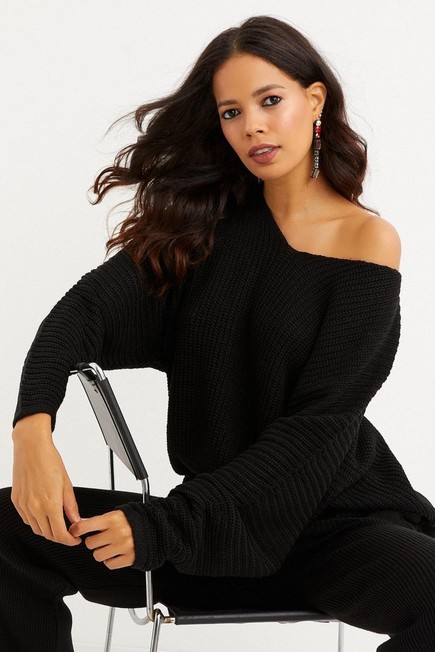 Cool & Sexy - Black Off-Shoulder Basic Tunic