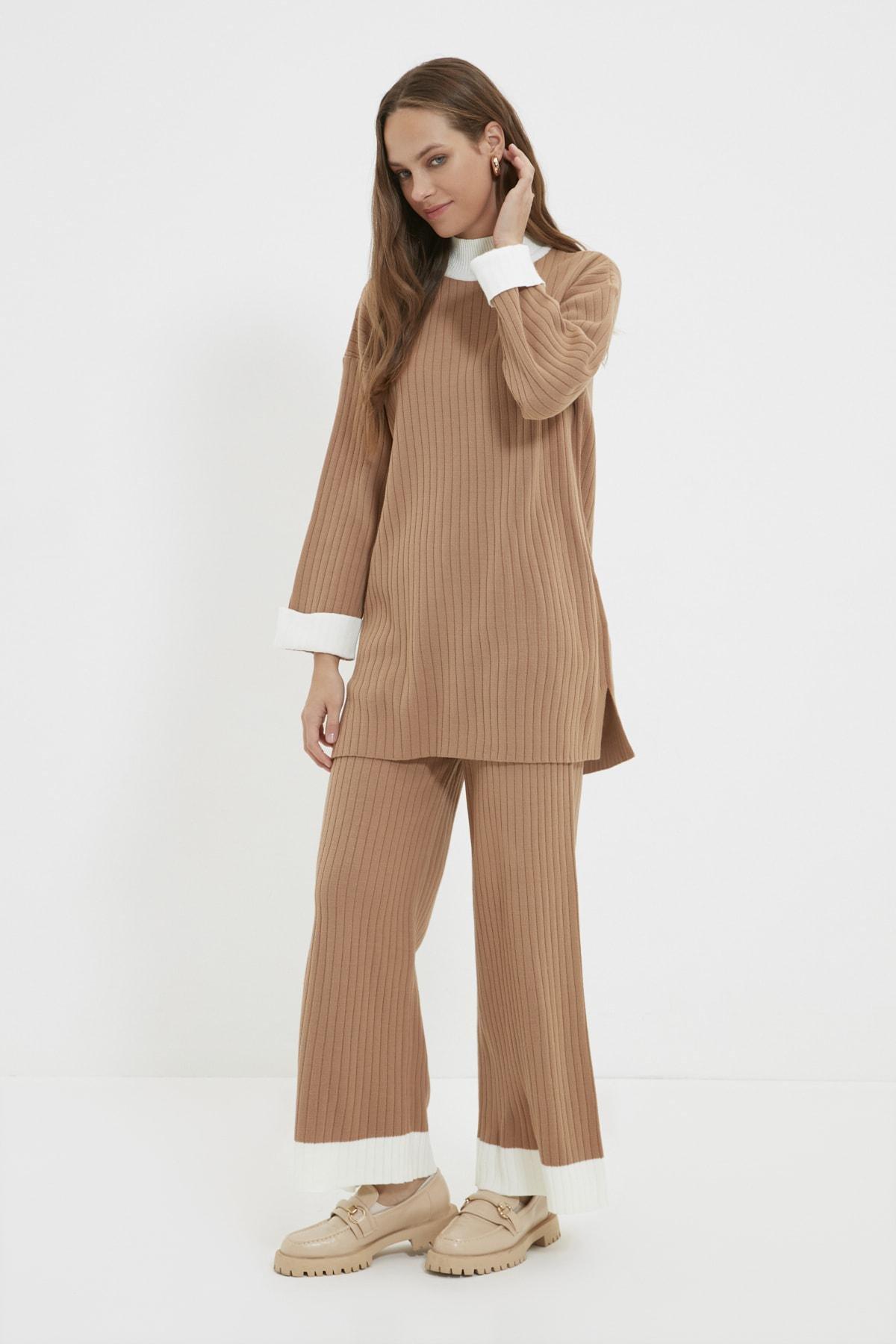 طقم متناسق بياقة عالية، بني, Brown, large image number 2