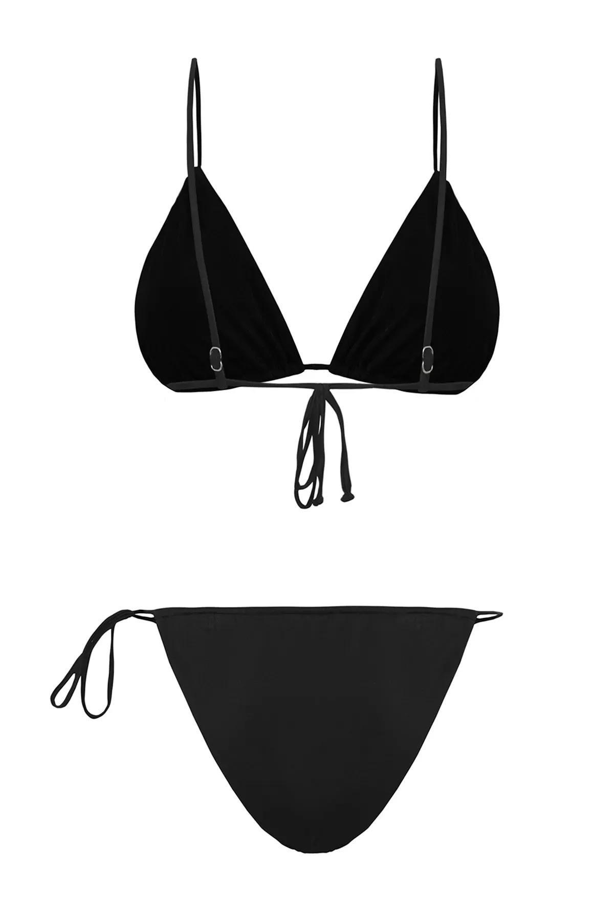 Black Triangle Tied Brazilian Bikini Set, , large image number 5