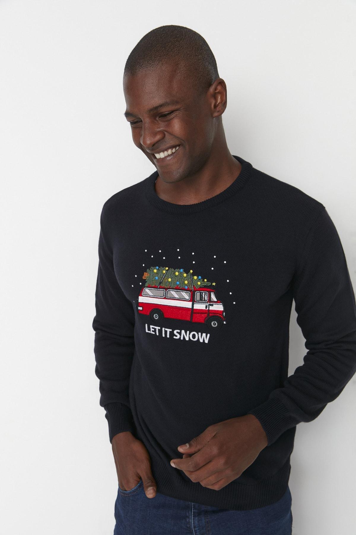 Navy Christmas Embroidered Sweater, , large image number 0