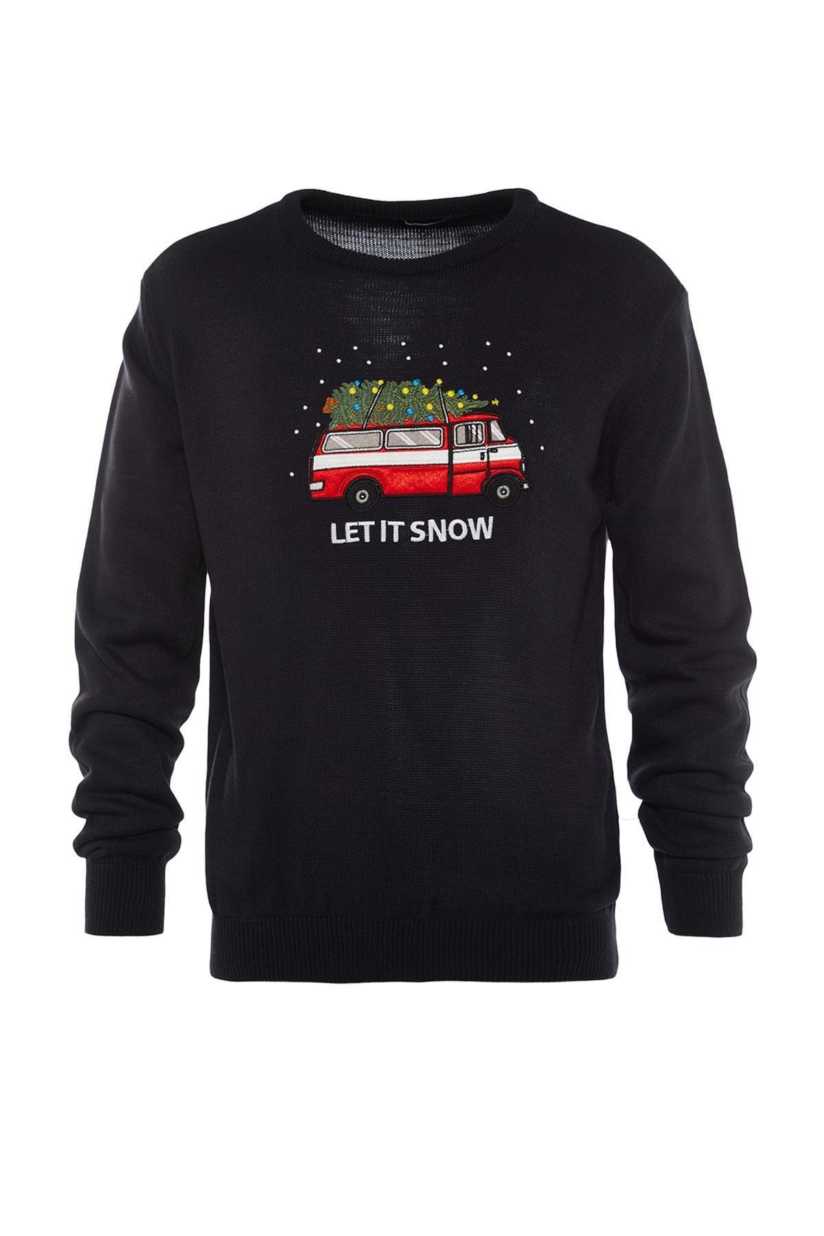 Navy Christmas Embroidered Sweater, , large image number 6