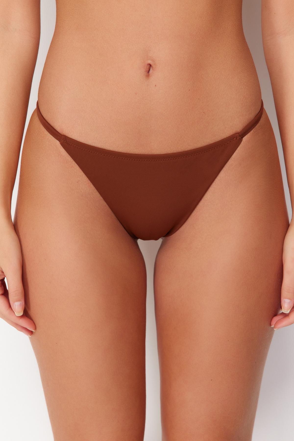 Orange Plain Bikini Bottoms, Dark brown, large image number 3