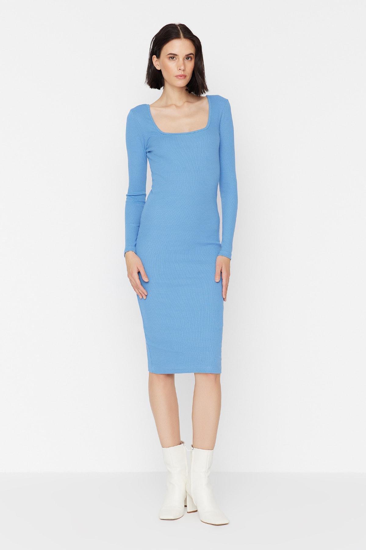 Navy Square Collar Bodycon Dress, , large image number 3