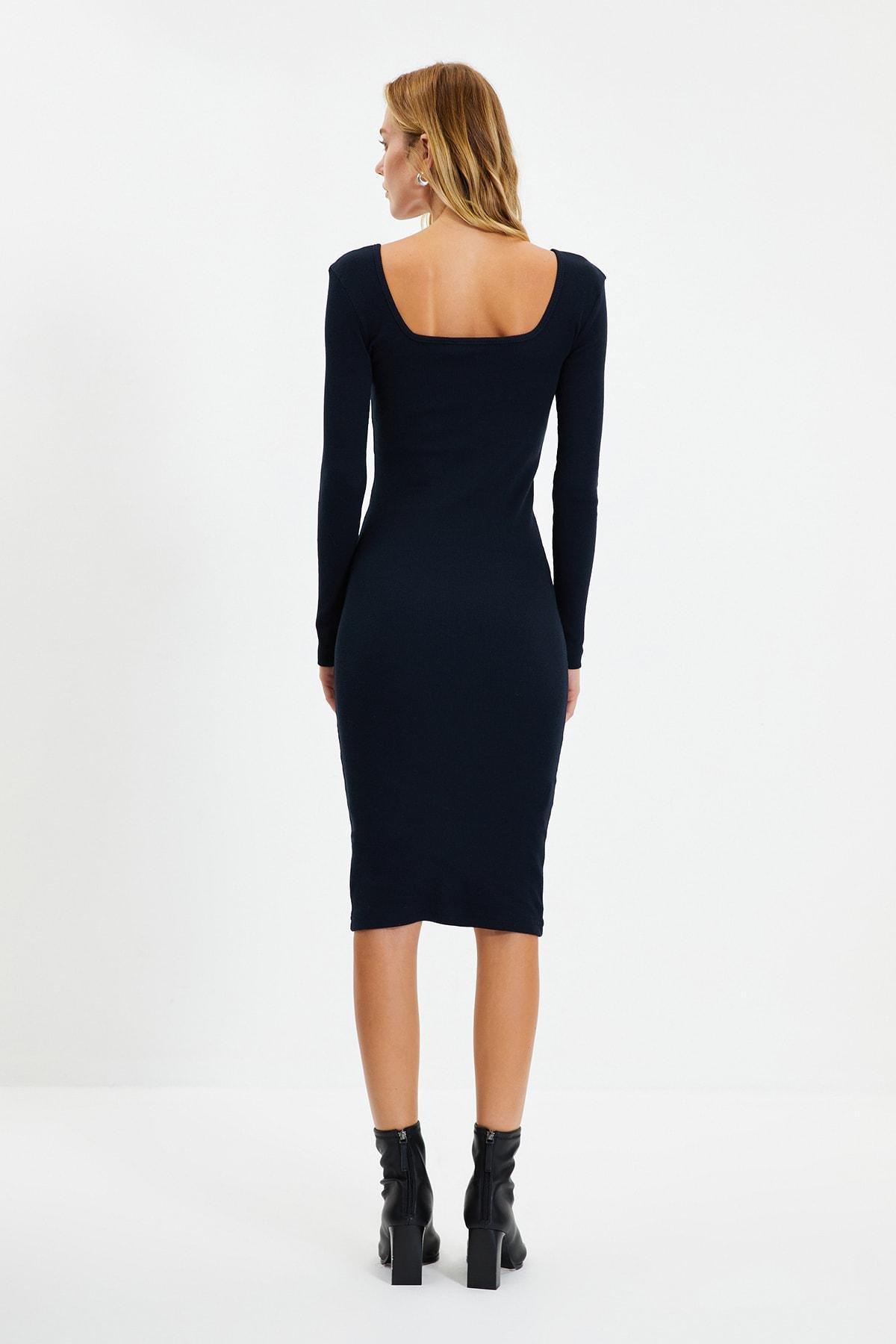 Navy Square Collar Bodycon Dress, , large image number 6