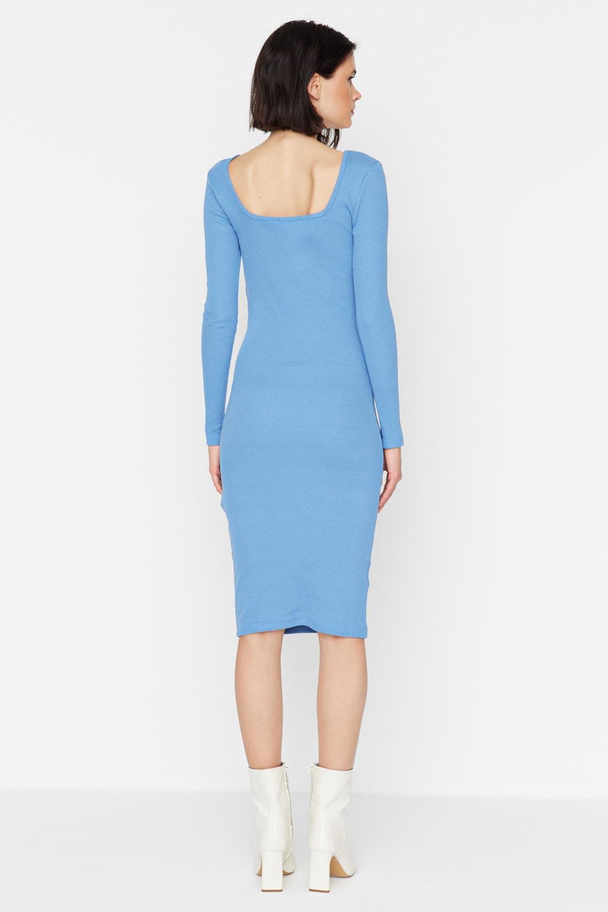 Navy Square Collar Bodycon Dress, , large image number 8